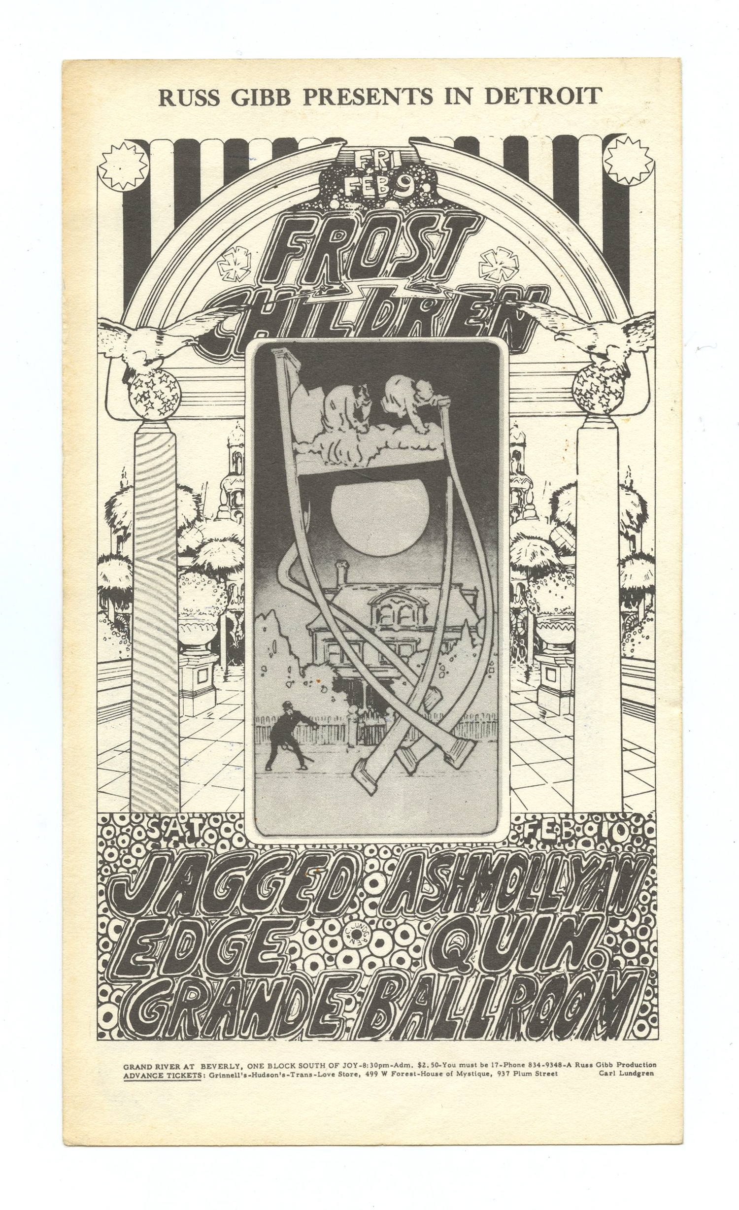 Grande Ballroom Postcard 1968 Feb 9 Jagged Edge Ashmollyan Quintet