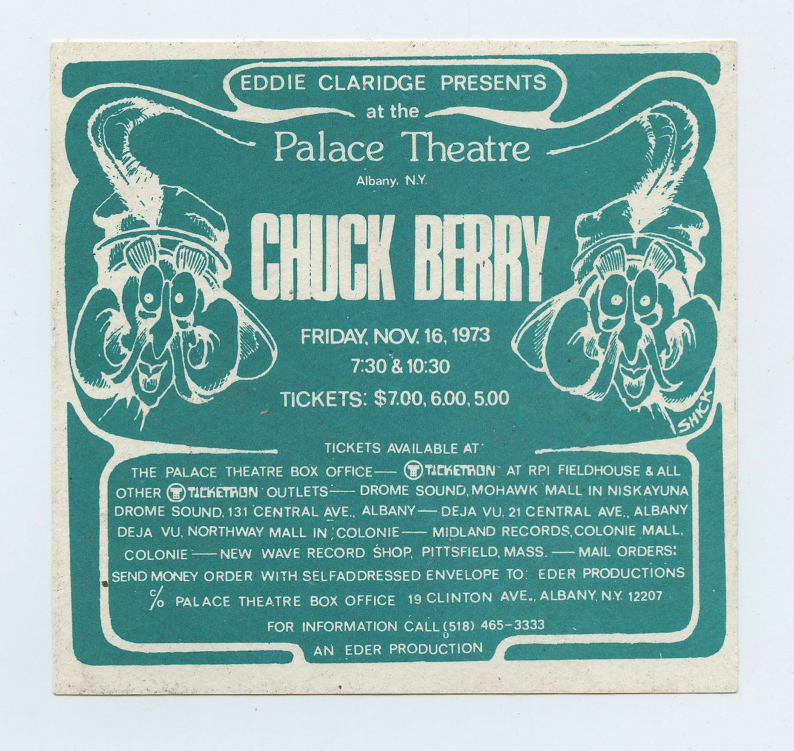 Chuck Berry Handbill 1973 Nov 16 Palace Theatre Albany NY 