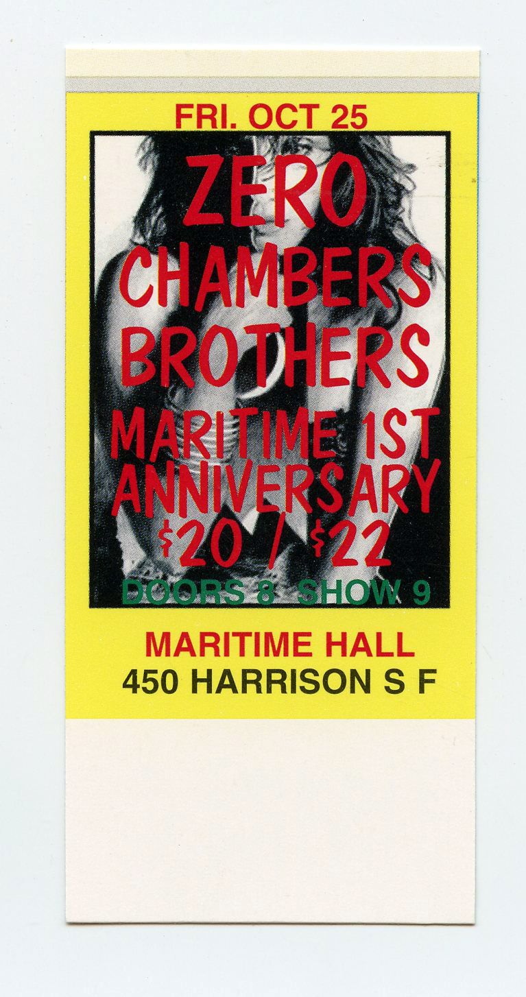 Maritime Hall 1996 Oct Ticket 1st Anniversary Zero Chambers Brothers