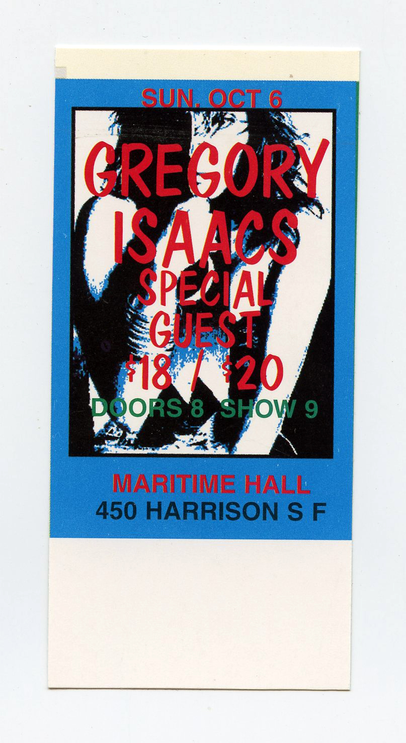 Maritime Hall 1996 Oct Ticket Gregory Isaacs