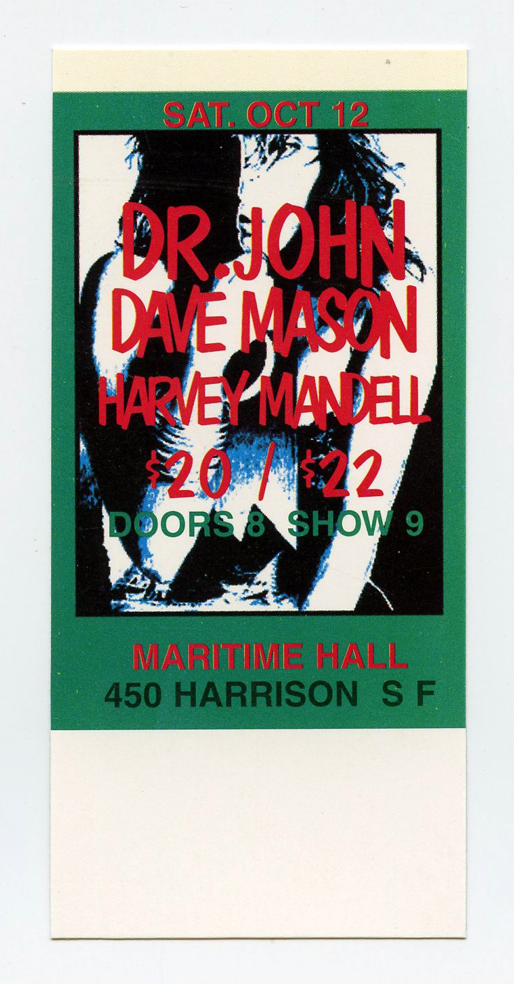 Maritime Hall 1996 Oct Ticket Dr John Dave Mason Harvey Mandell