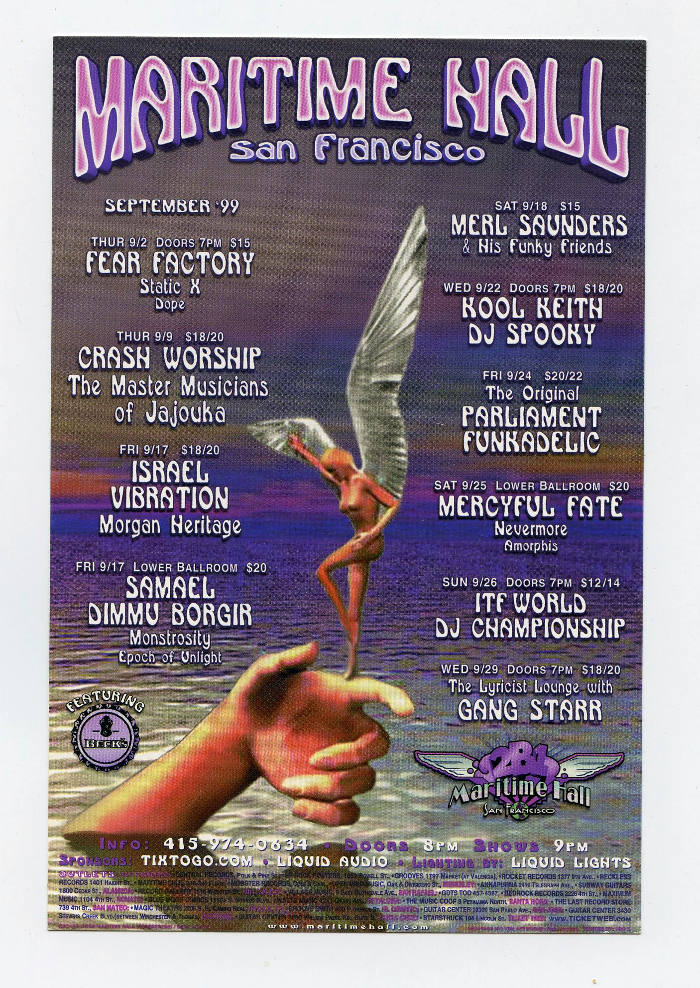 Maritime Hall 1999 Sep Handbill Fear Factory Merl Saunders