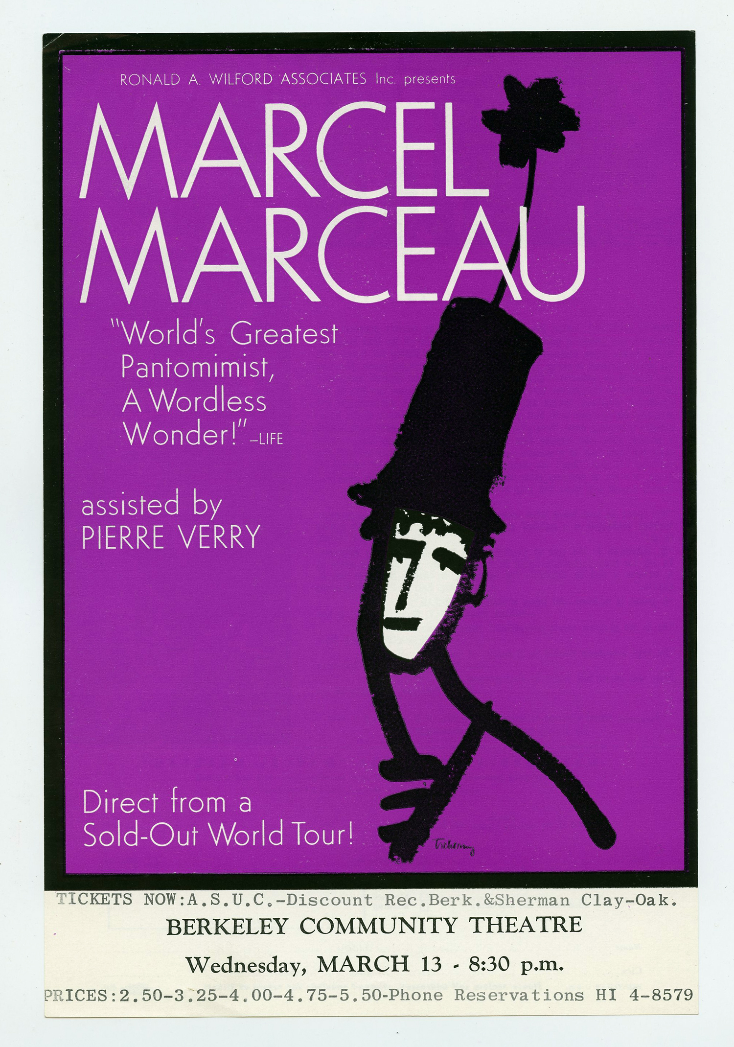 Marcel Marceau Handbill 1968 Mar 12 Berkeley Community Center 