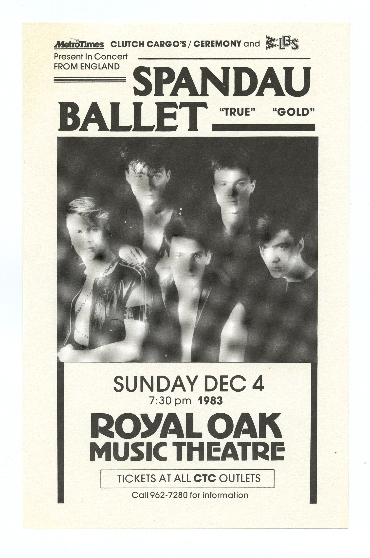 Spandau Ballet Handbill 1983 Dec 4 Royal Oak Theatre MI Gary Grimshaw