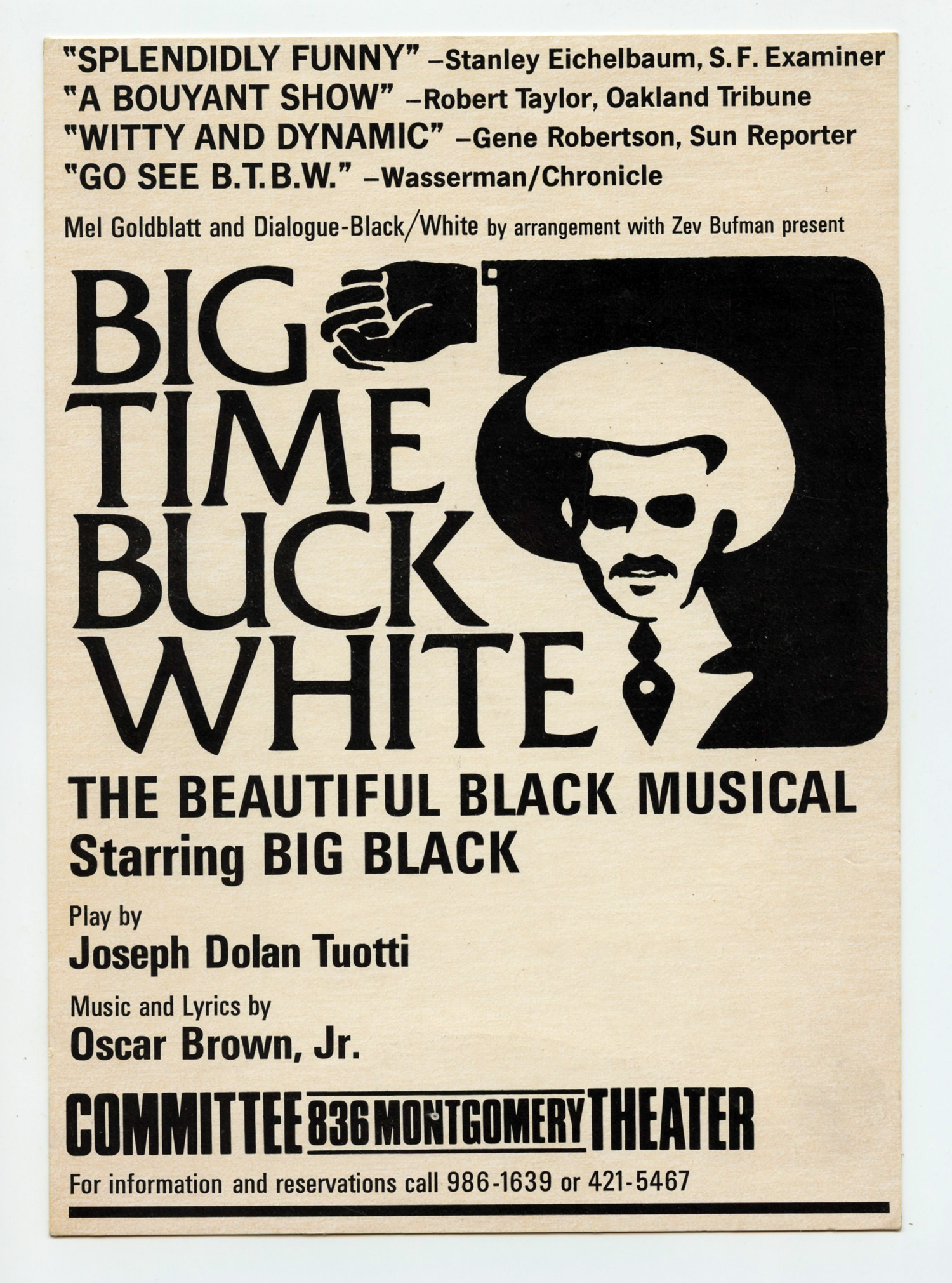 Big Time Buck White Musical Handbill 1969 Feb 11 Committee Theater San Francisco