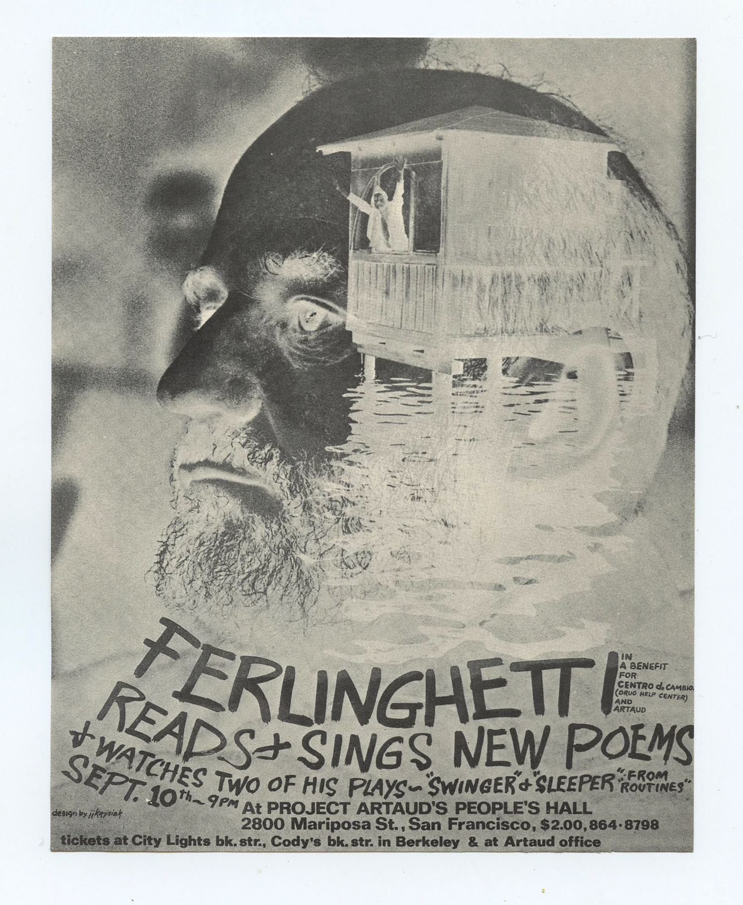 Lawrence Ferlinghetti Handbill Reads Sings New Poems San Francisco 1968