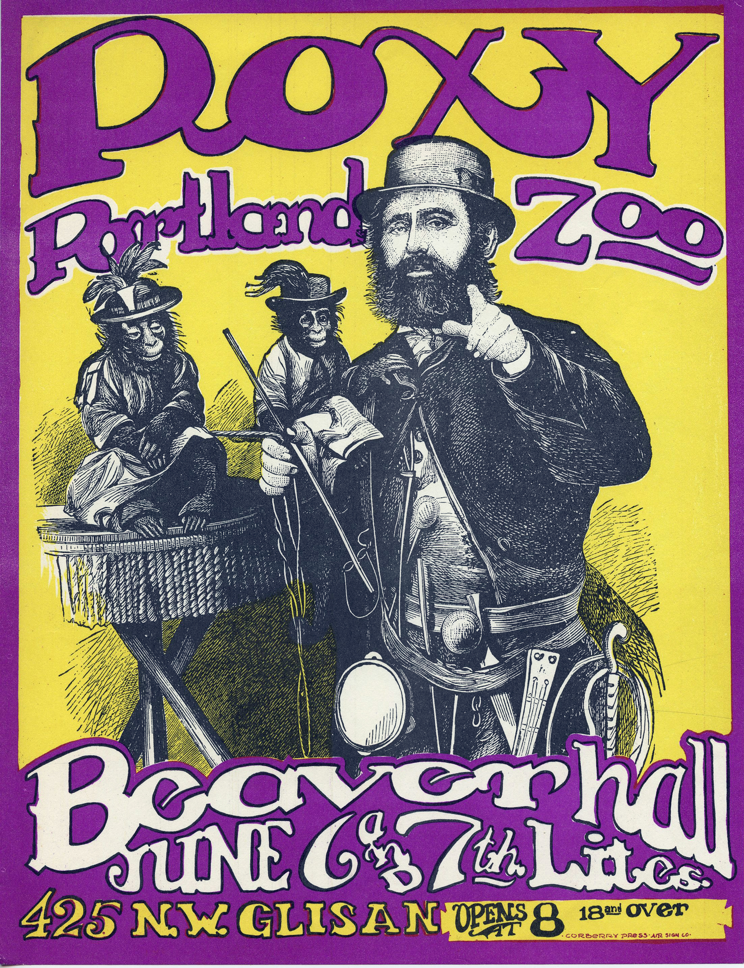 Beaver Hall Handbill 1969 June 6 Roxy Portland Zoo 