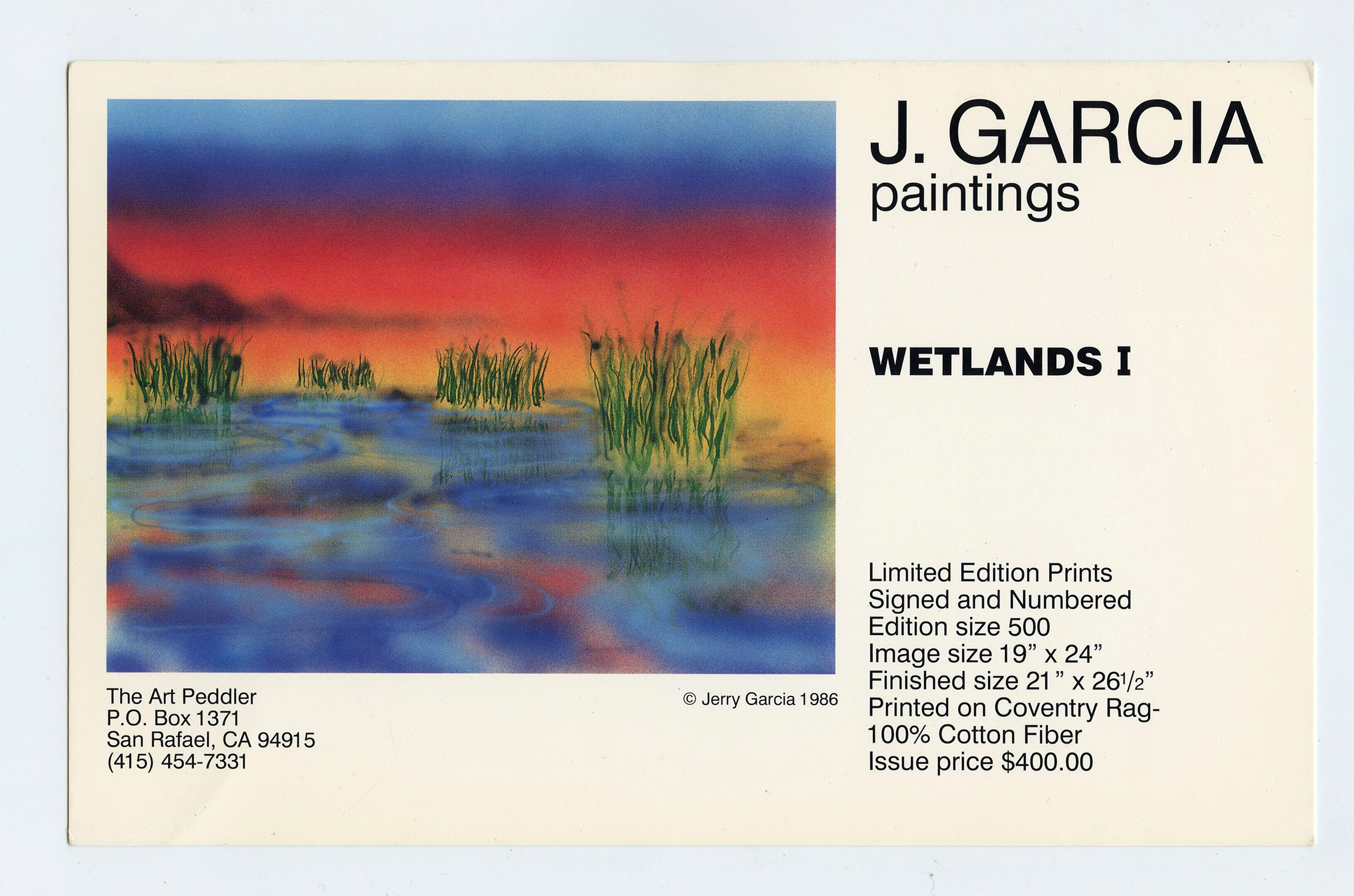 Jerry Garcia Handbill WETLANDS I Paintings Promotion 1986