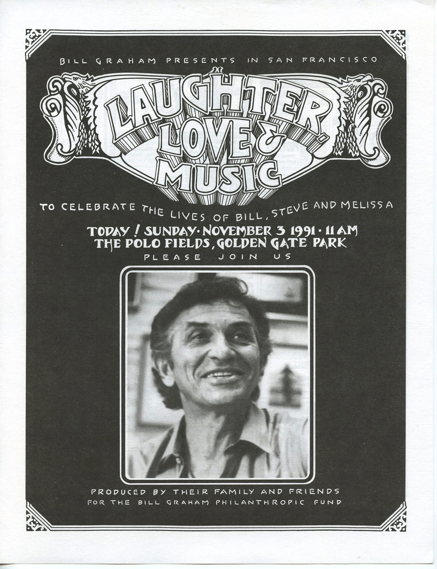 Bill Graham Memorial Handbill 1991 Grateful Dead Joan Baez Neil Young Robin Williams