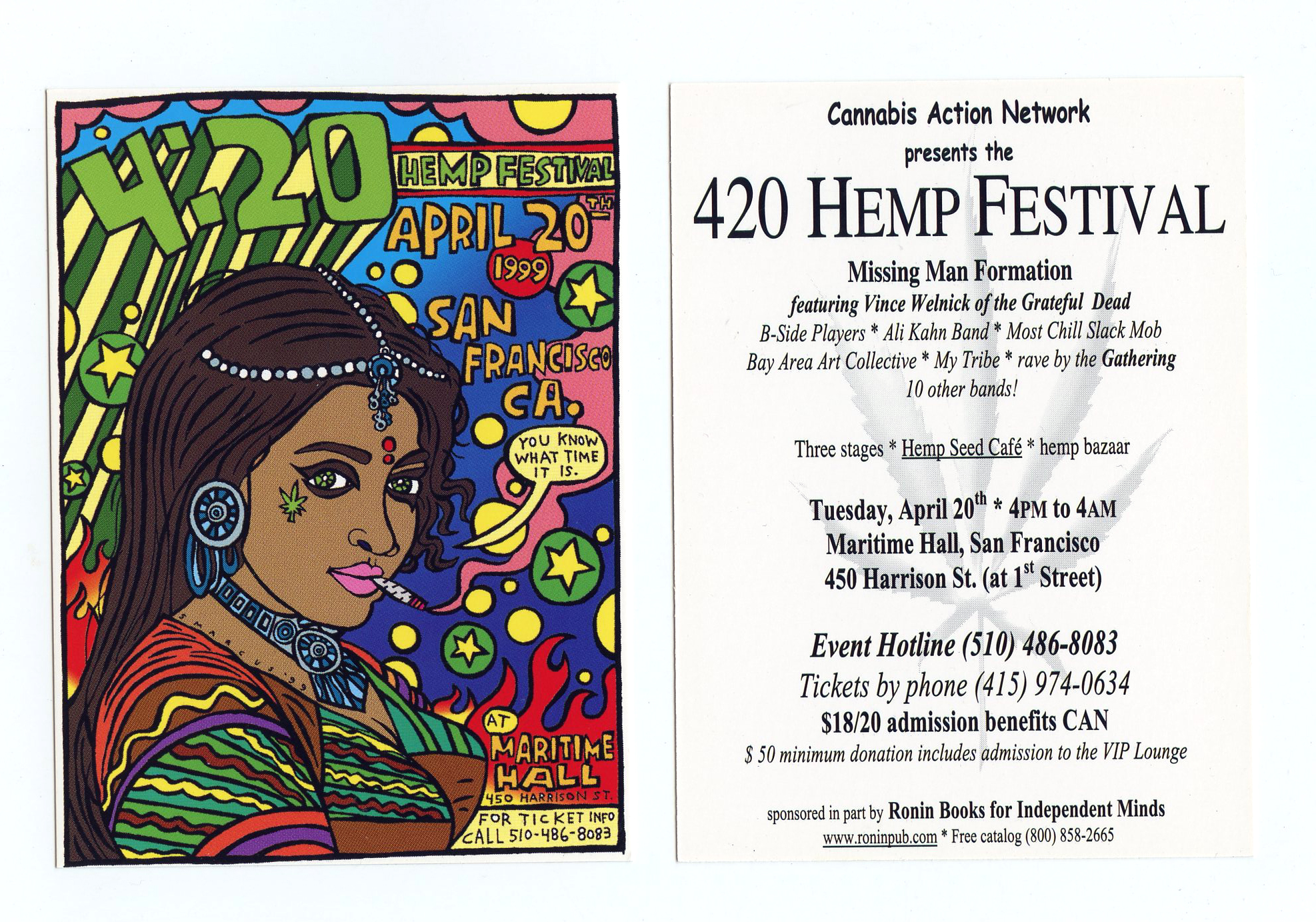 Maritime Hall 1999 Apr Handbill 420 Hemp Festival Vince Welnick 