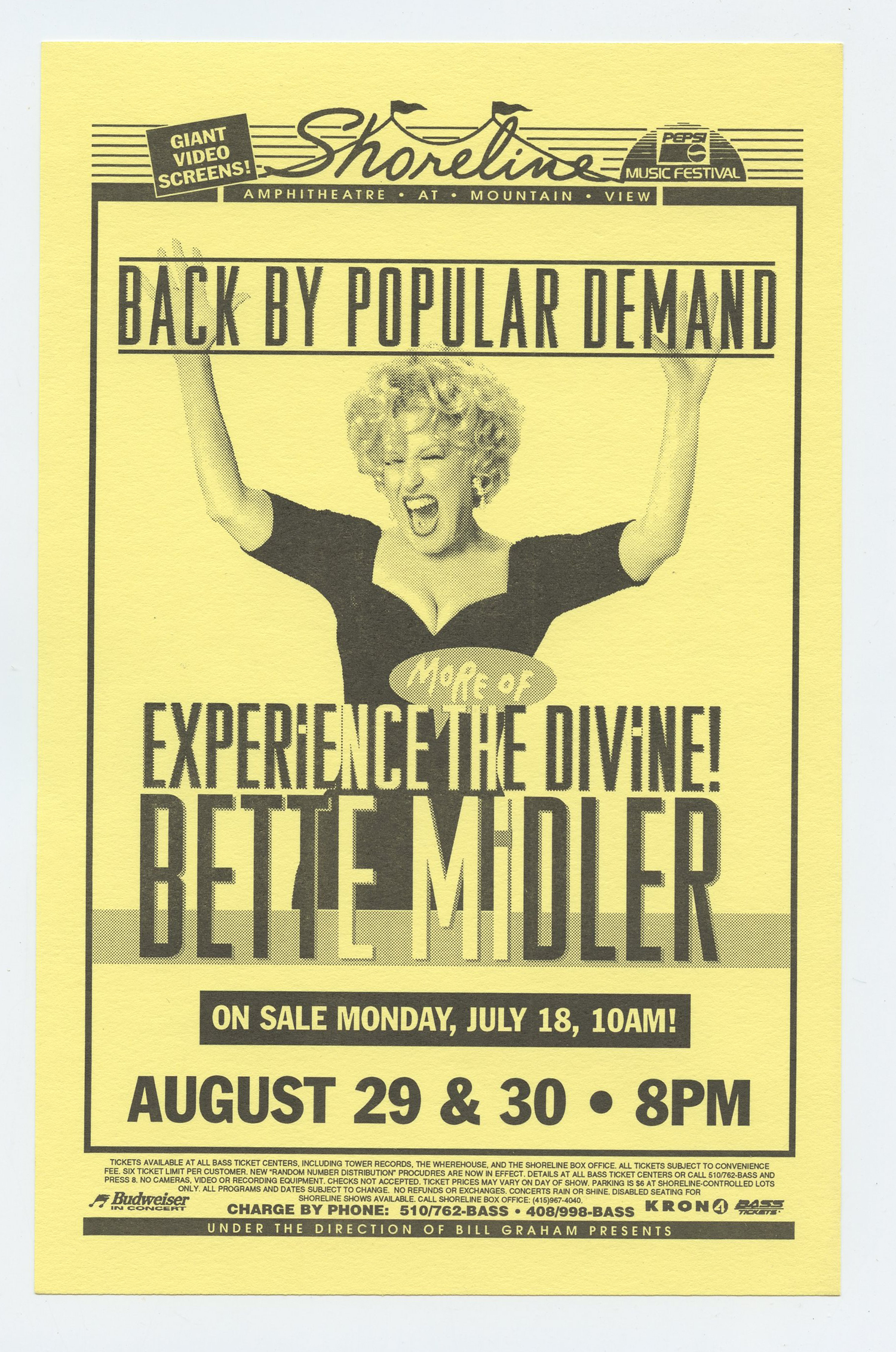 Bette Midler Handbill Experience the Divine Tour 1994 Aug 24 Mountain View