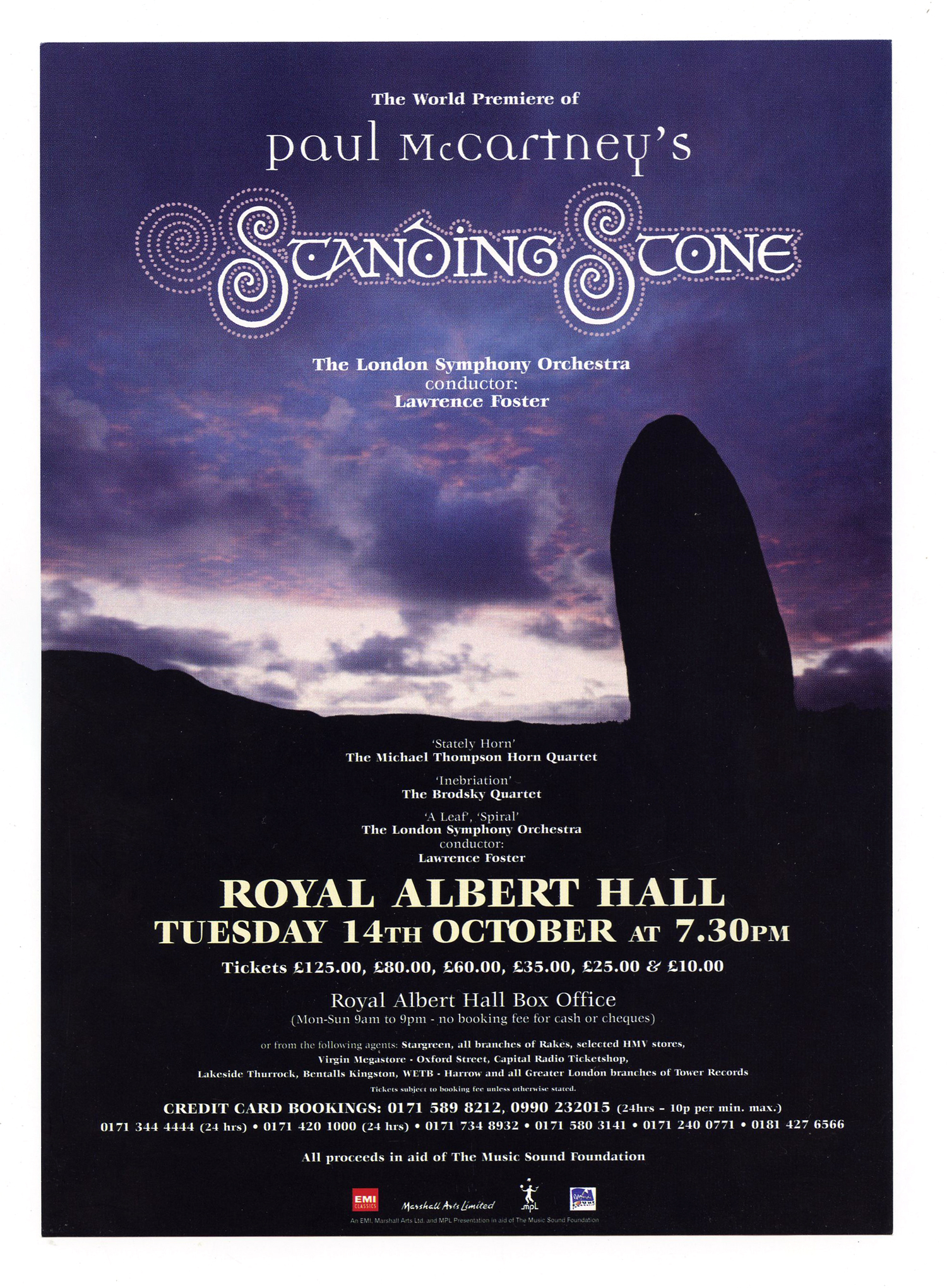 Paul McCartney Handbill Standing Stone 1997 Oct 14 Royal Albert Hall London UK