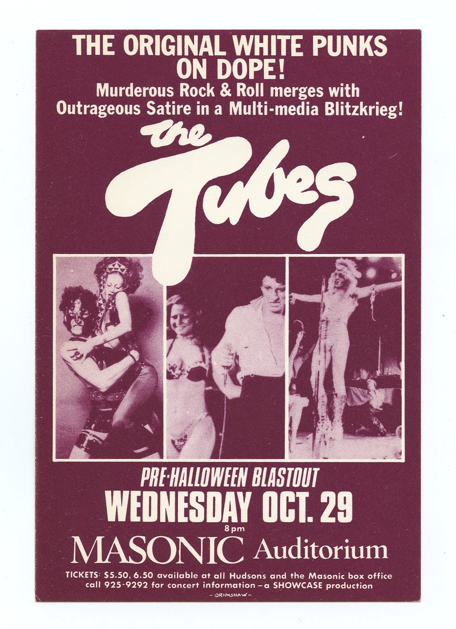 The Tubes Handbill 1975 Oct 29 Masonic Auditorium Detroit Gary Grimshaw