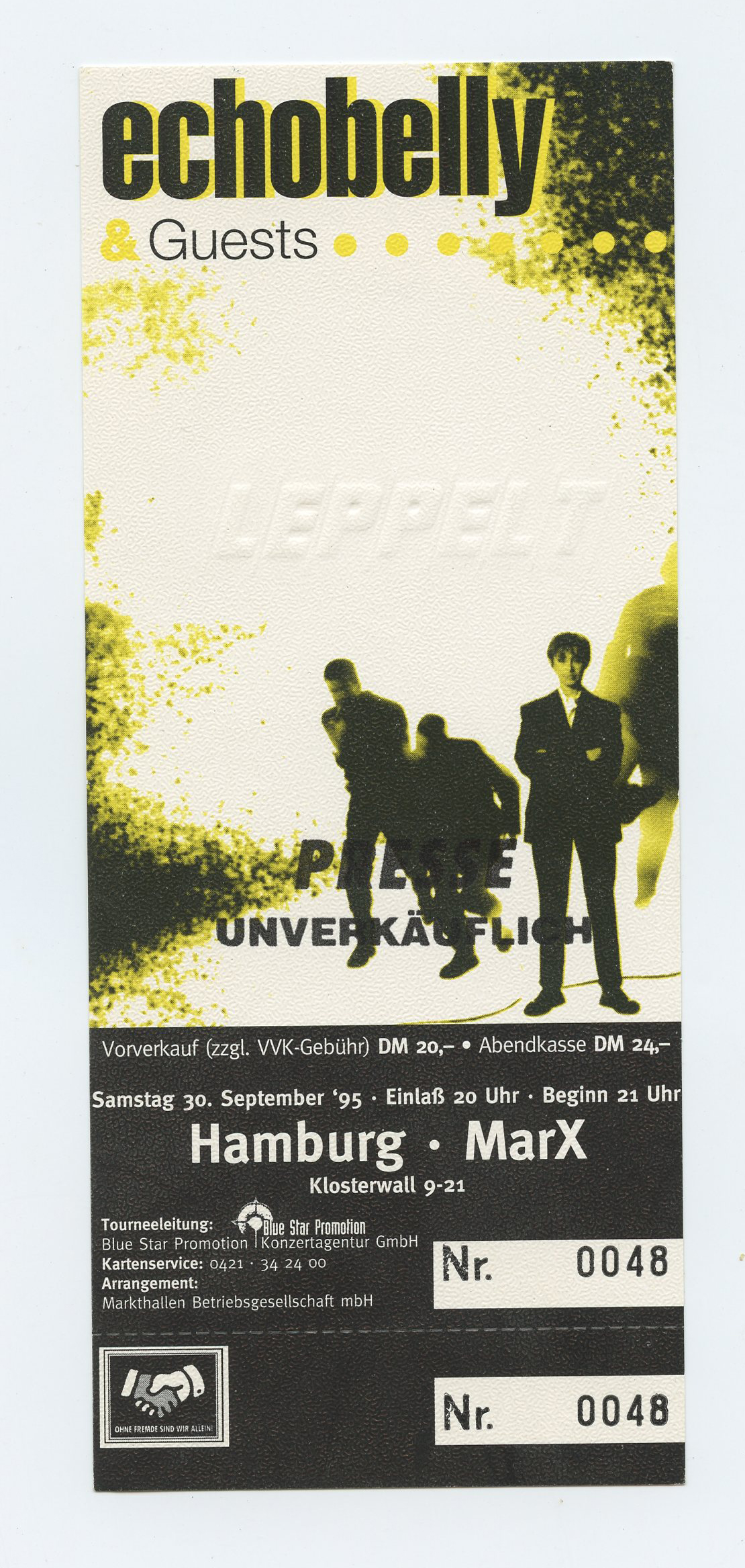 Echobelly Vintage Ticket 1995 Sep 30 Hamburg Germany  