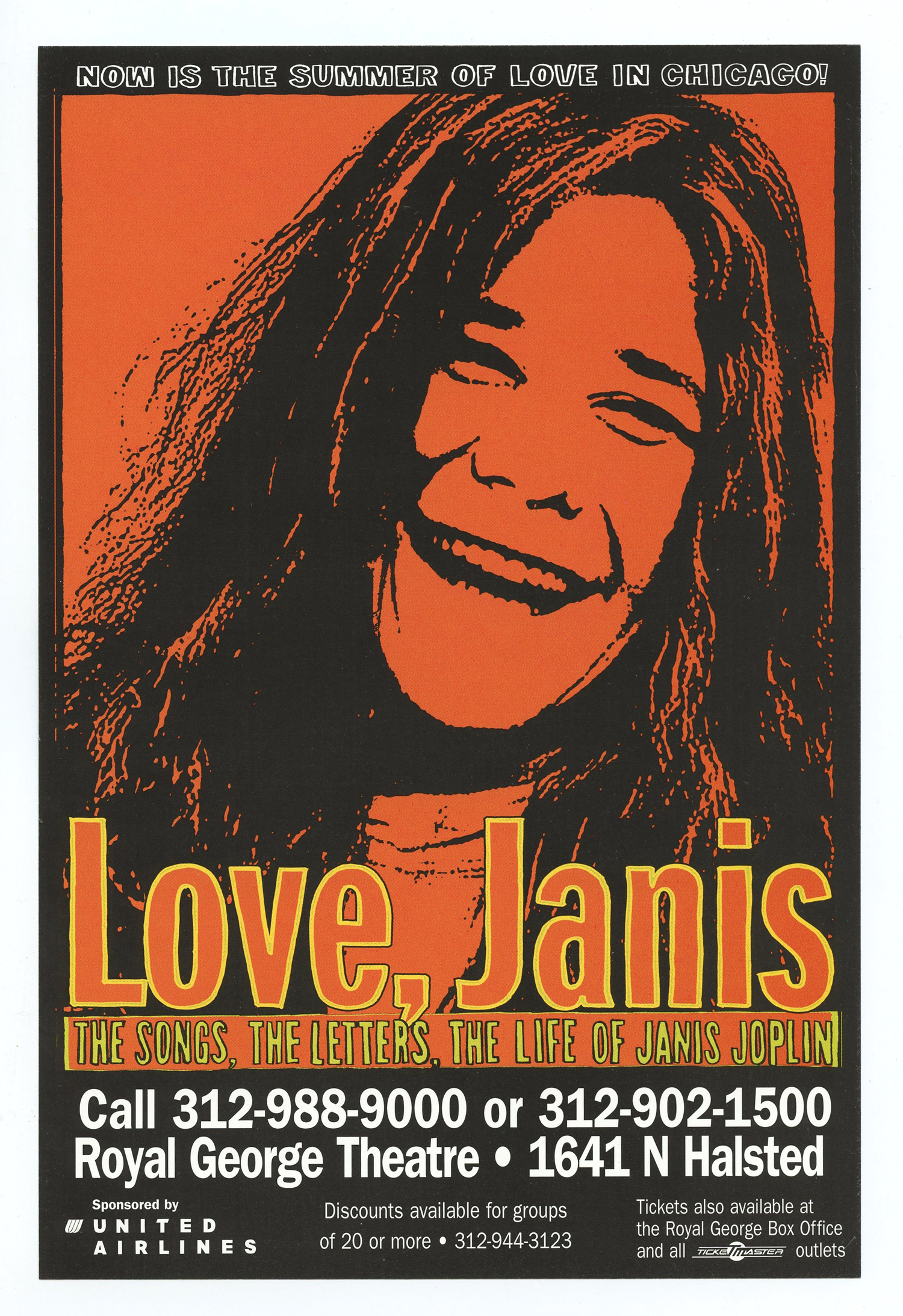 Love, Janis Joplin Musical Flyer 1999 Royal George Theatre Chicago