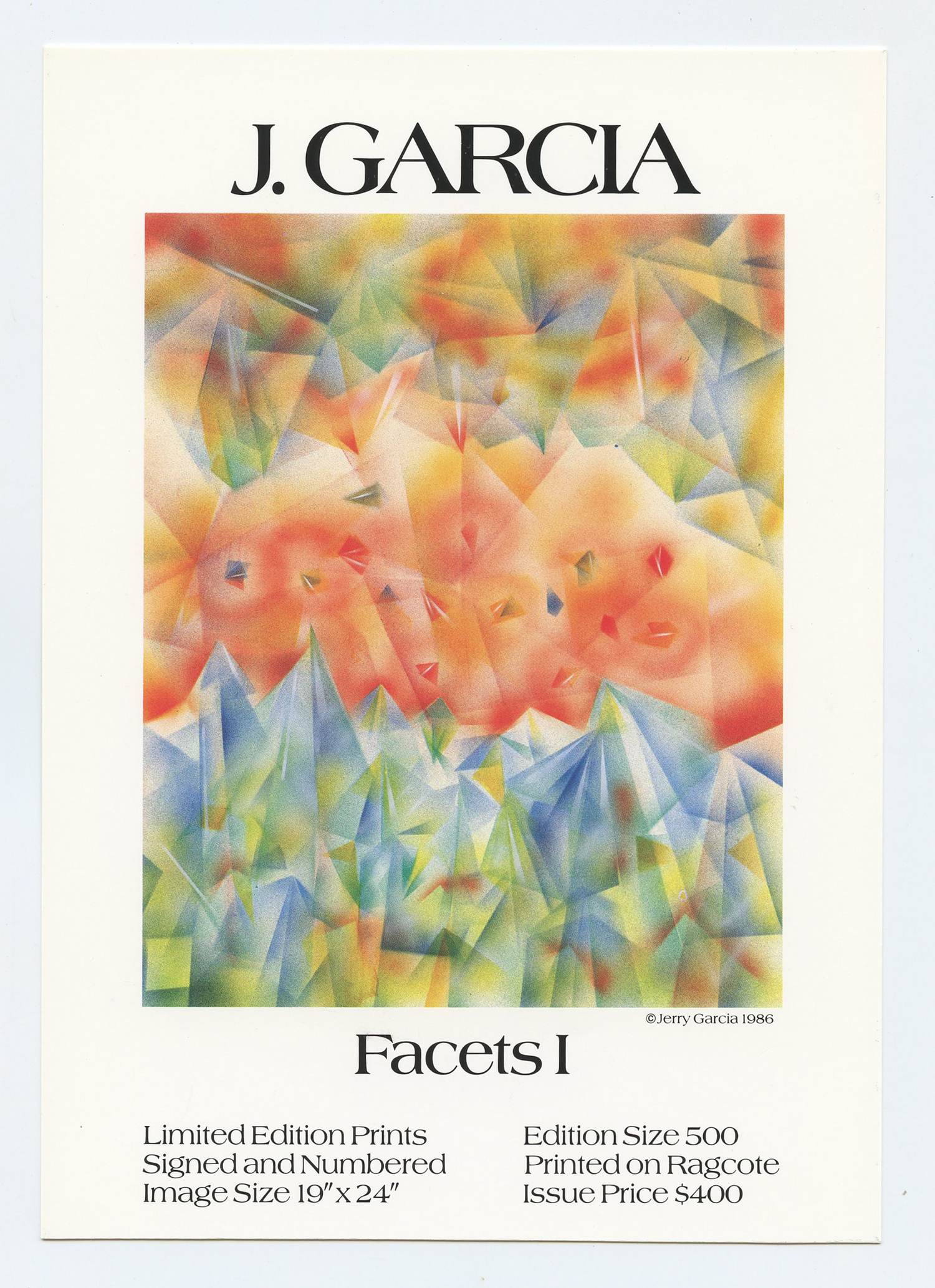 Jerry Garcia Postcard 1991 Painting Facets I Prints Sale Promotion 