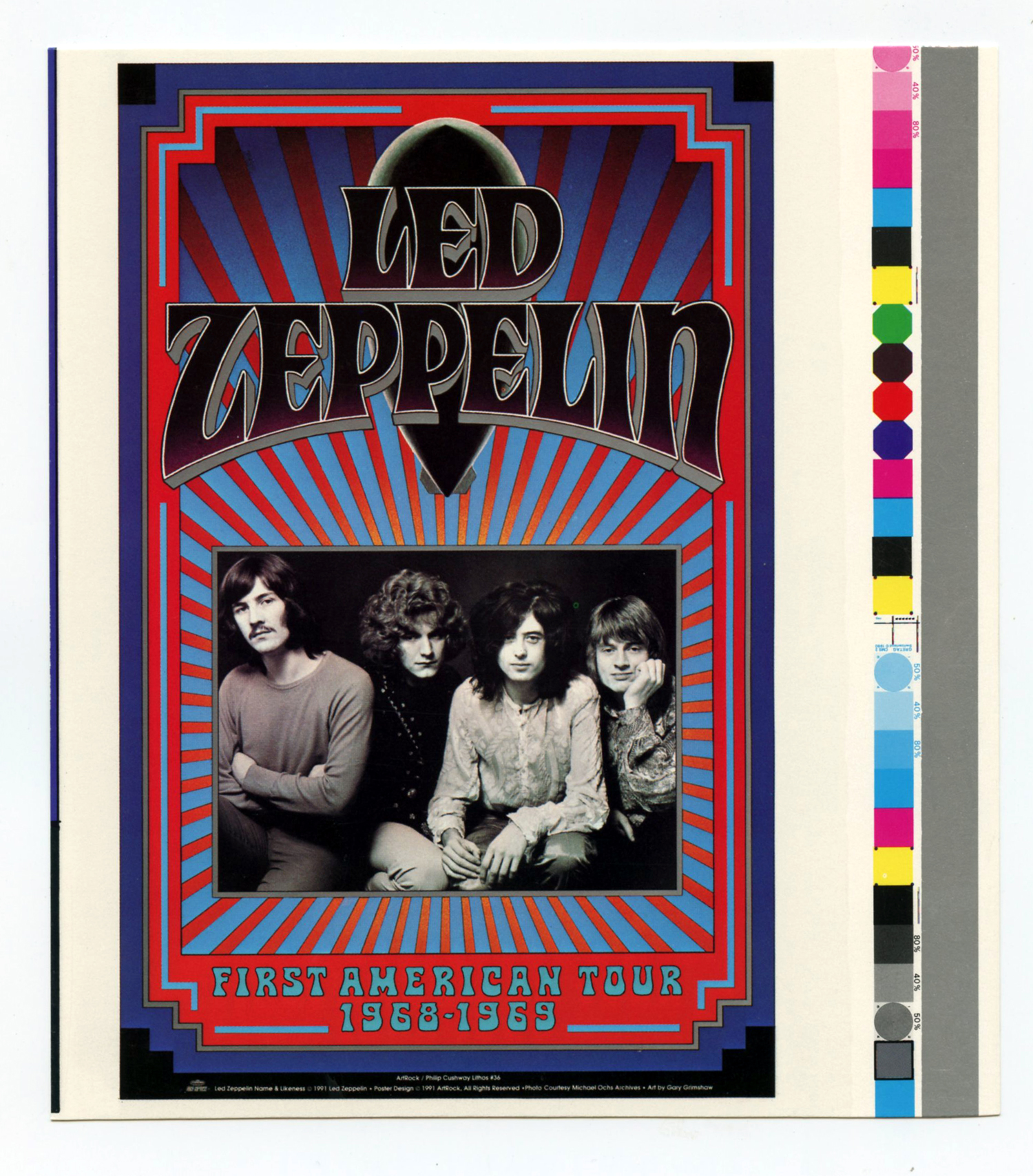 Led Zeppelin Handbill 1968 First American Tour Gary Grimshaw Proof Sheet Cut Out
