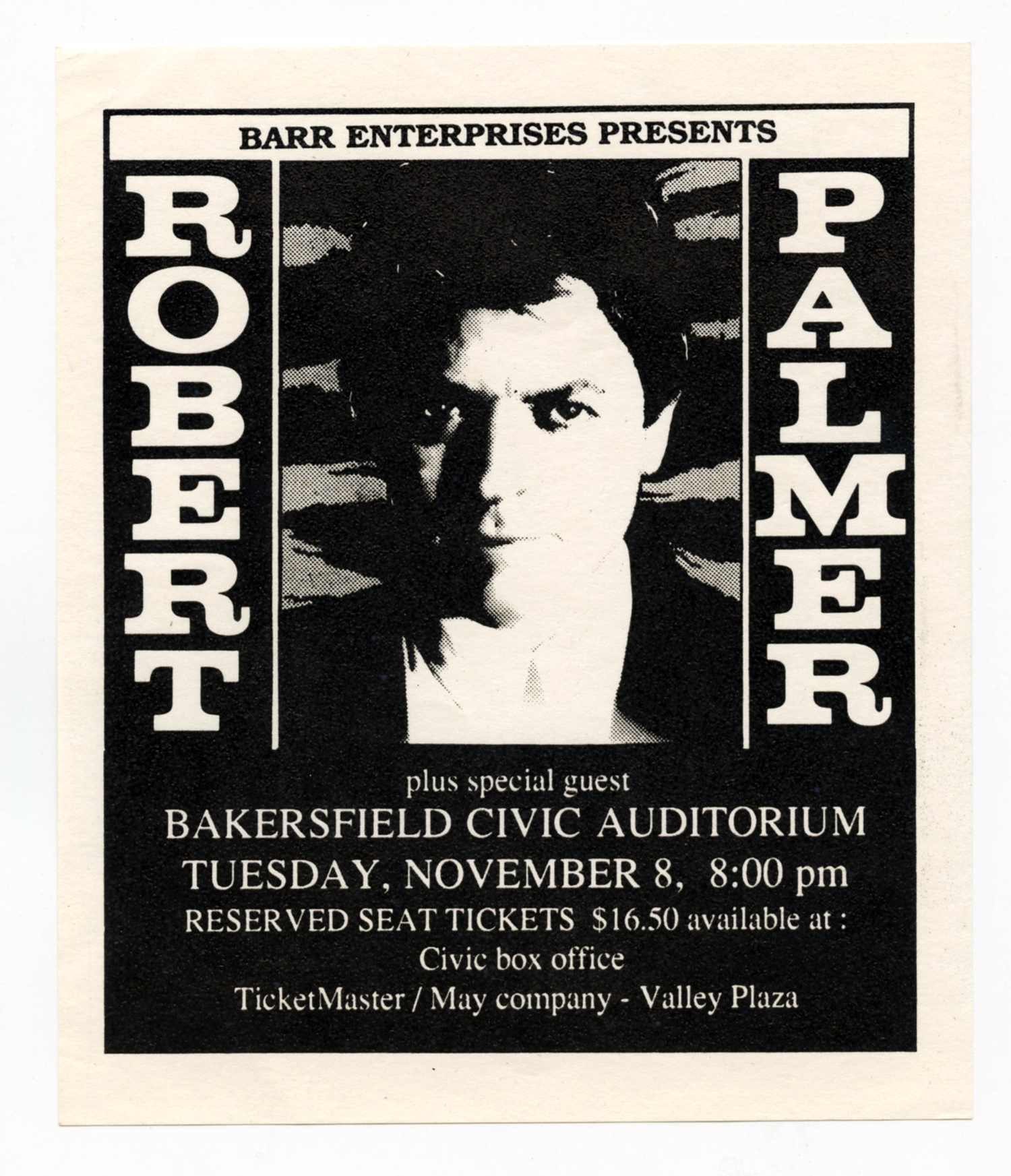 Robert Palmer Handbill 1988 Nov 8 Bakersfield Civic Auditorium 