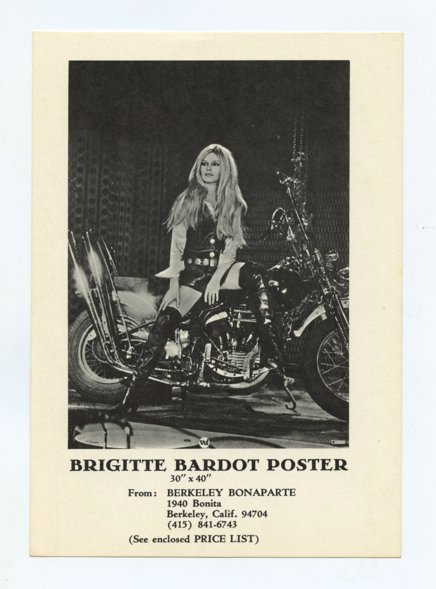 Brigitte Bardot Handbills Berkeley Bonaparte 1967 Herman Scoop 