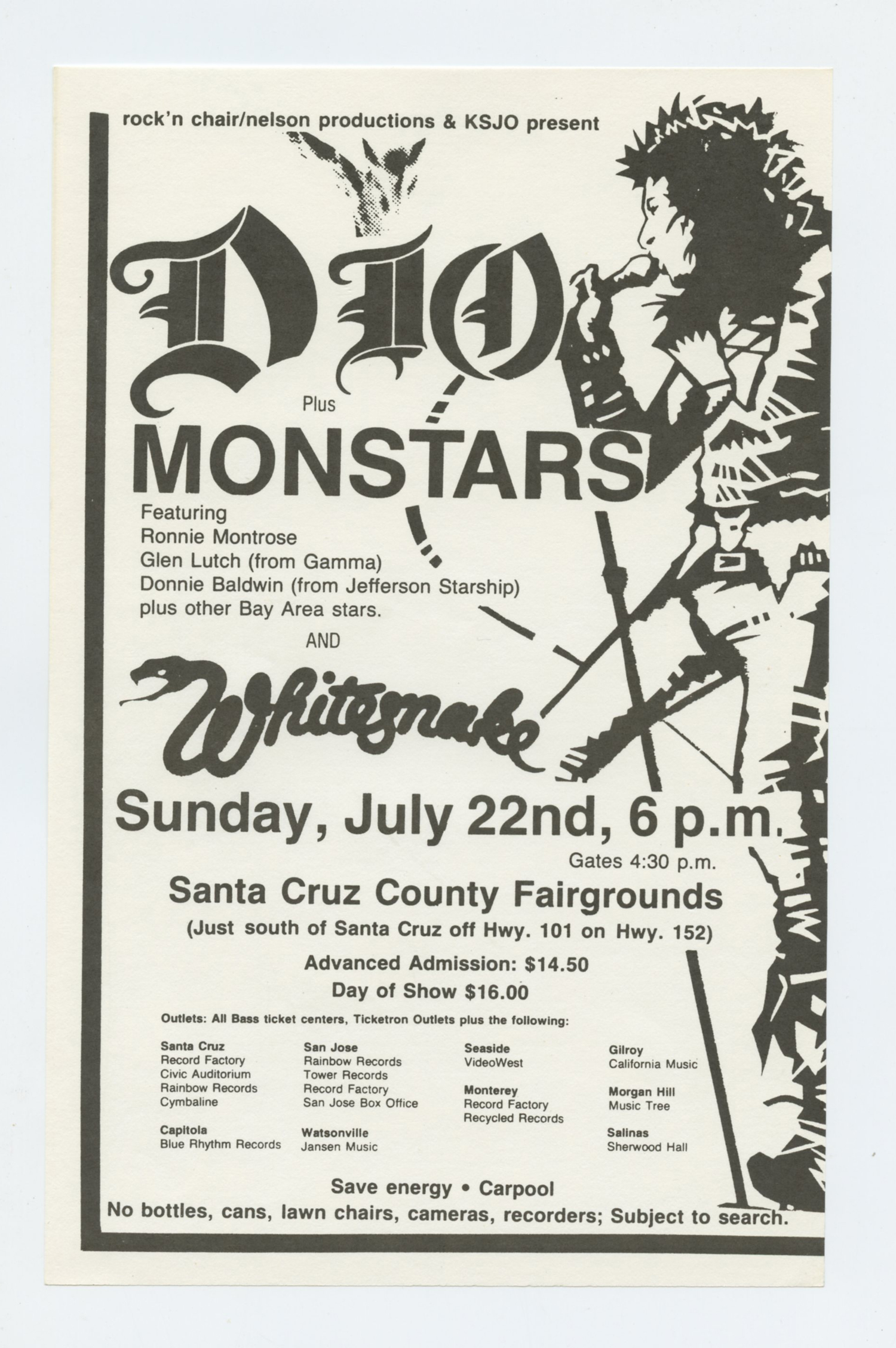 Ronnie James Dio Handbill 1984 Jul 22 Santa Cruz Fairgrounds