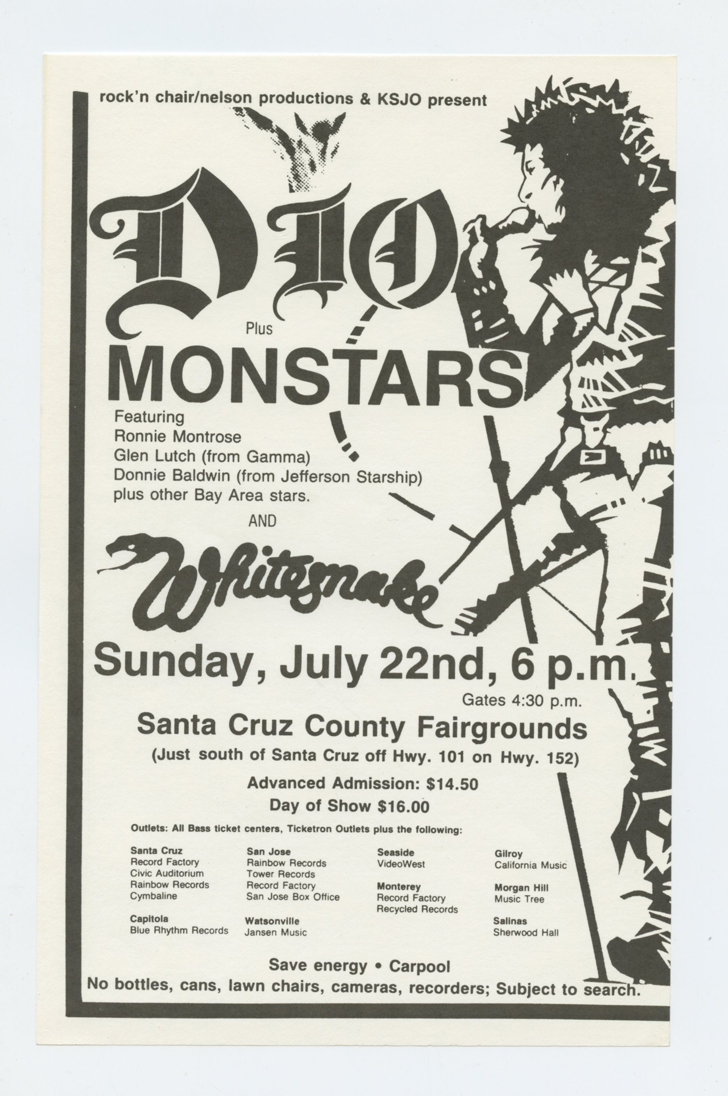 Ronnie James DIO Handbill 1984 July 22 Santa Cruz Fairgrounds