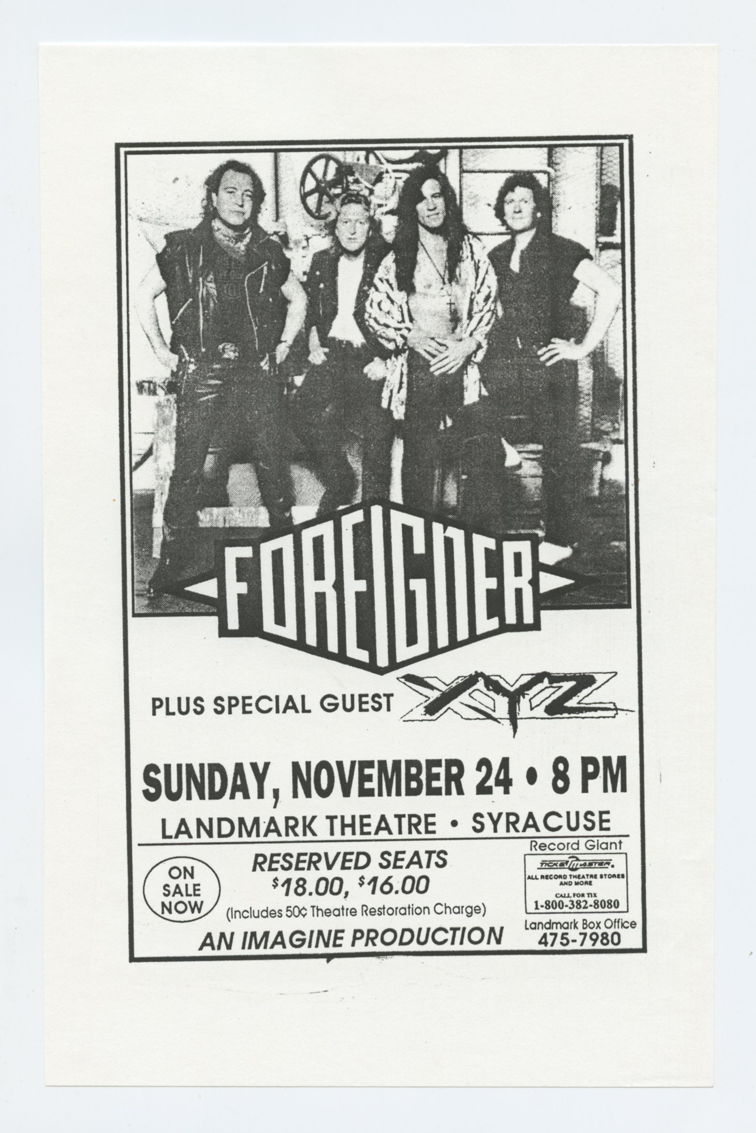Foreigner Handbill 1991 Nov 24 Landmark Theatre Syracuse