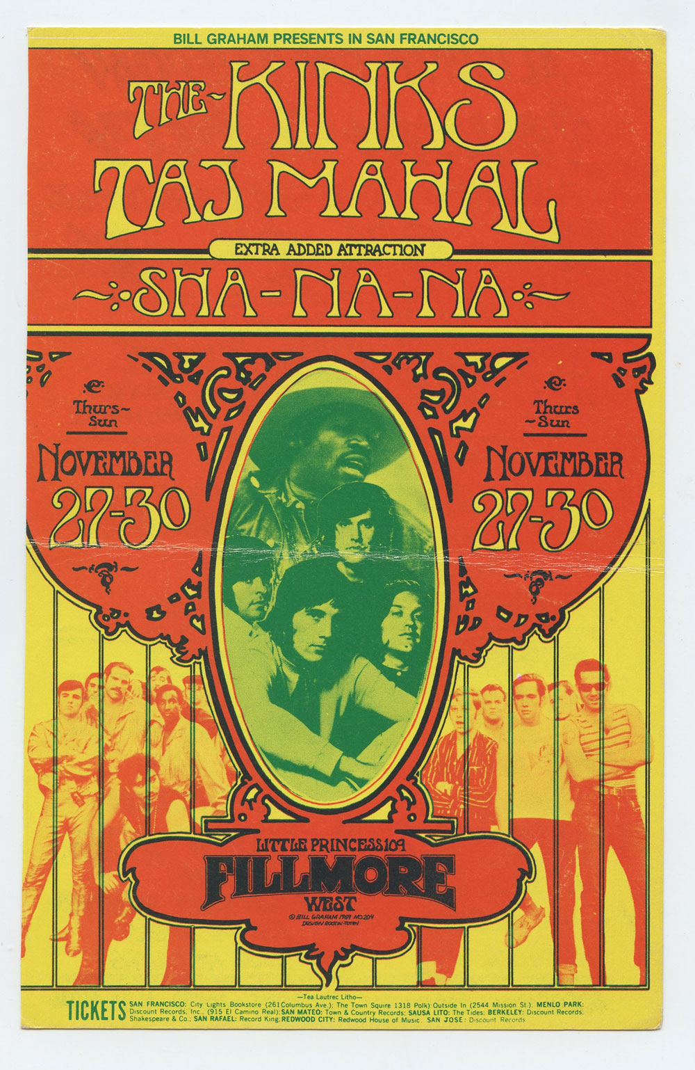 BG 204 Postcard Ad Back The Kinks Taj Mahal 1969 Nov 27 Very Fine