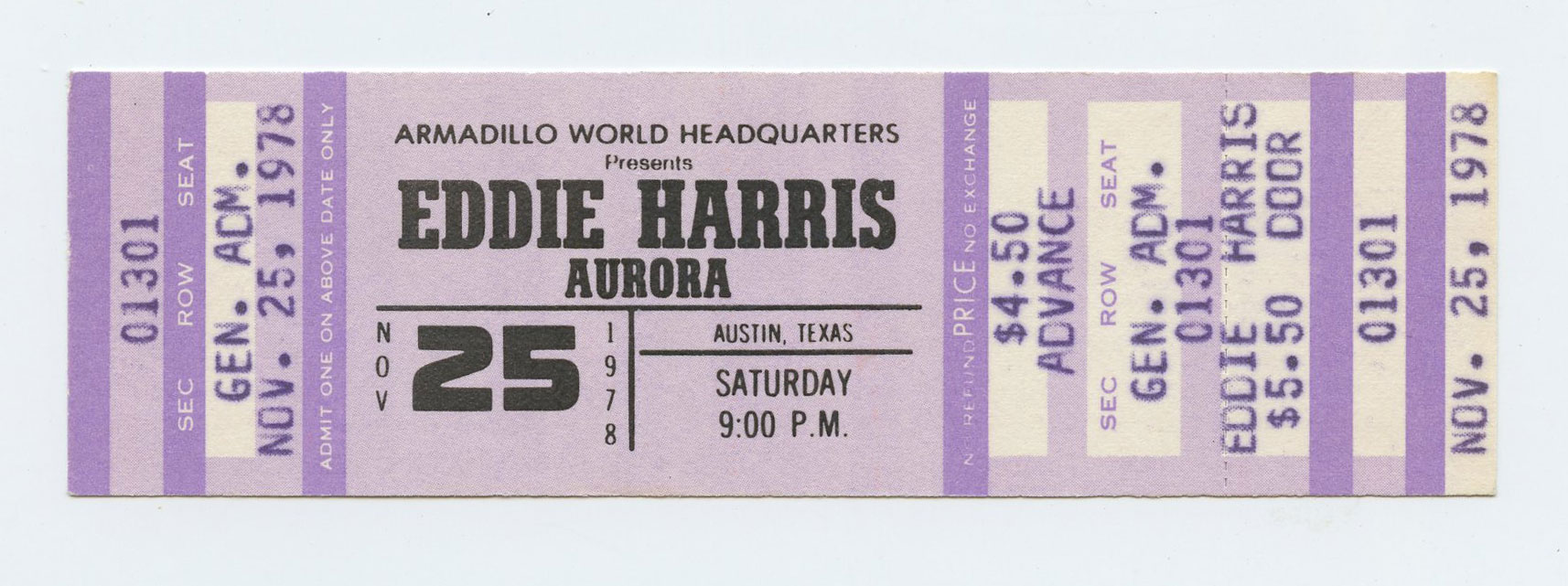 Eddie Harris Vintage Ticket 1978 Nov 25 Austin TX 
