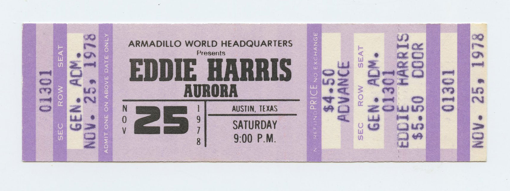 Eddie Harris Ticket Vintage 1978 Nov 25 Austin TX 