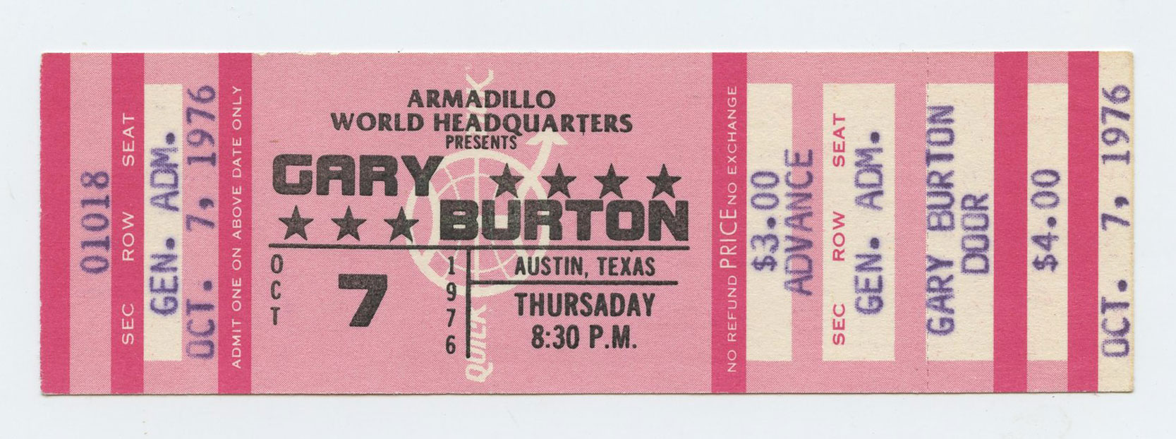 Gary Burton Vintage Ticket 1979 May 18 Austin TX 