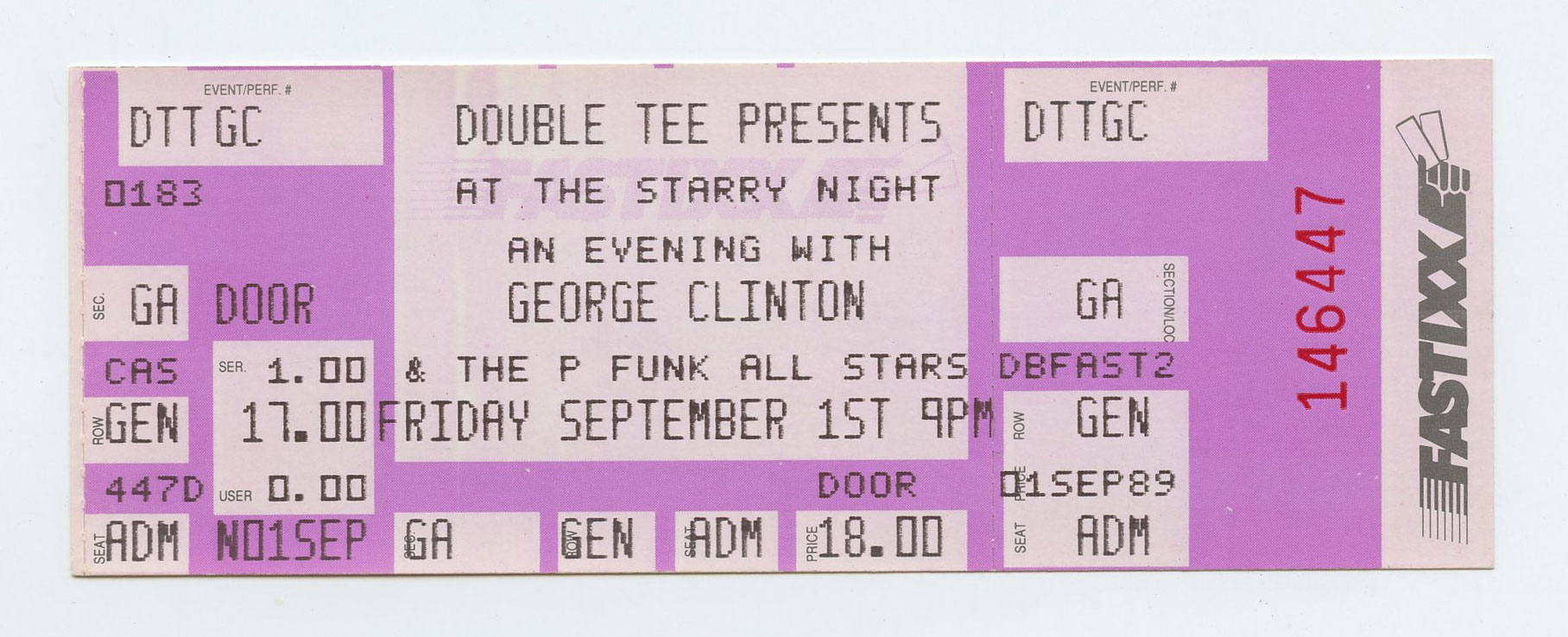 George Clinton Ticket Vintage 1989 Sep 1 Portland Oregon Undesed