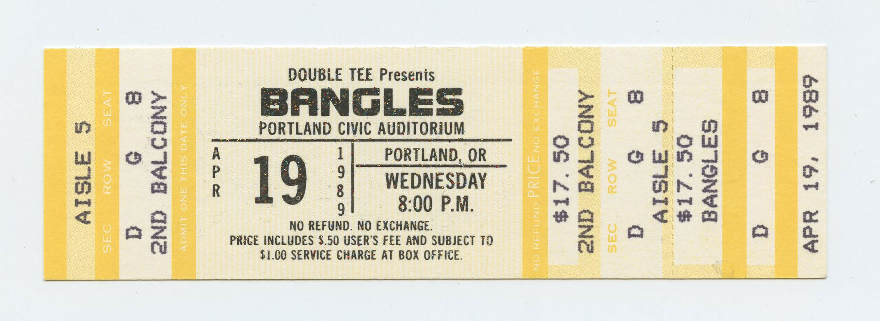 Bangles Vintage Ticket 1989 April 19 Portland Civic Auditorium 