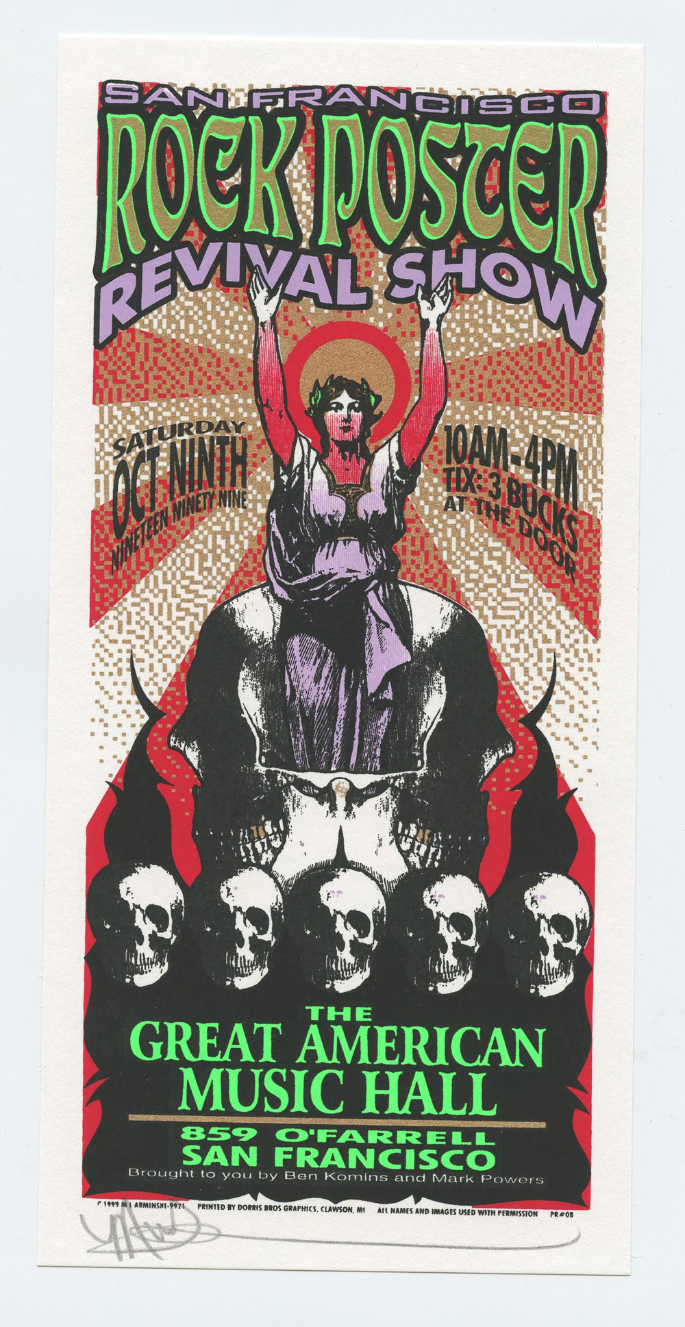 Mark Arminski Handbill Signed Rock Poster Revival Show 1999