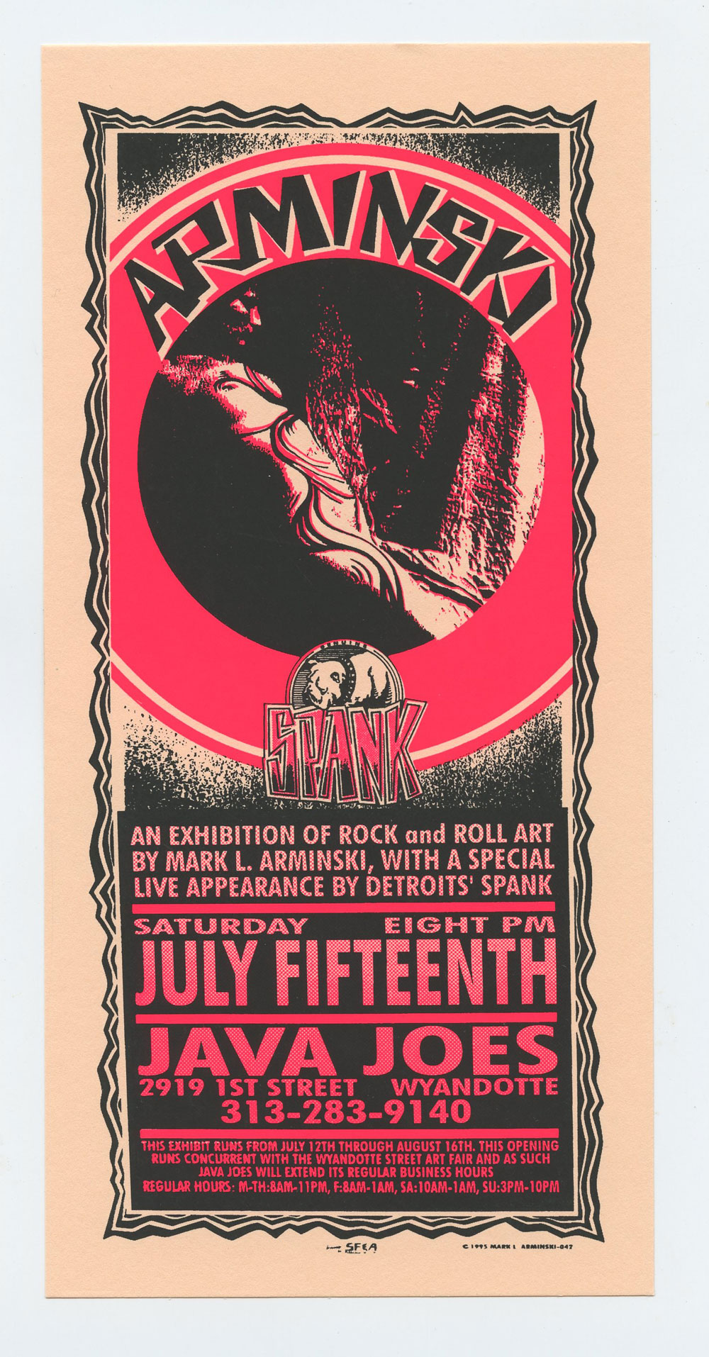 Mark Arminski Handbill Rock and Roll Art 1995 Jul 15 Java Joes