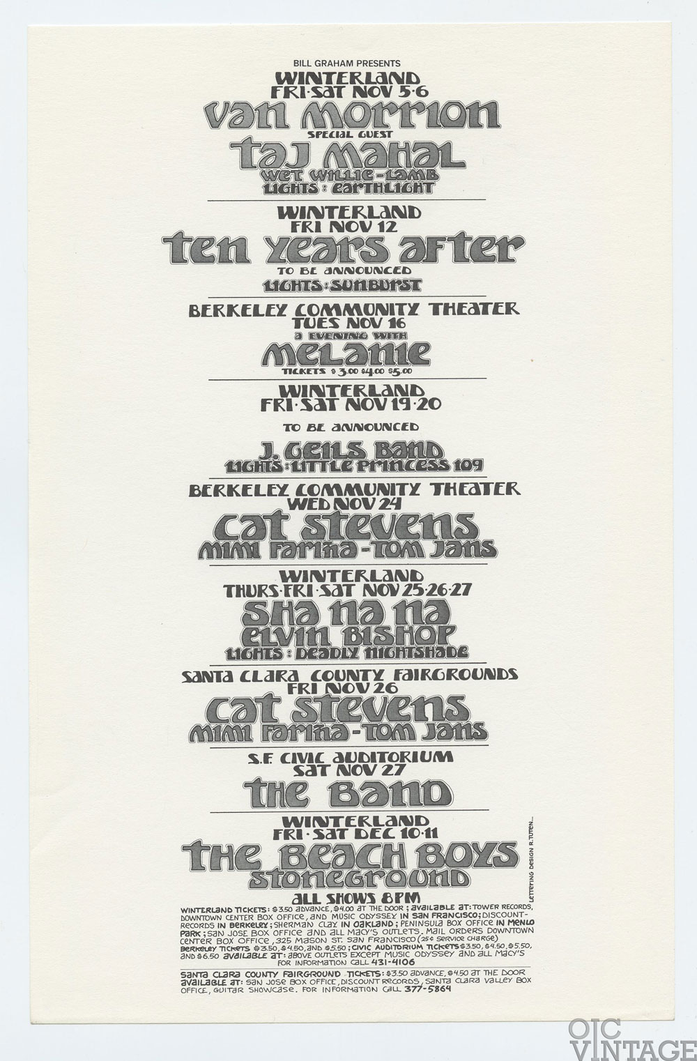 Bill Graham Presents Handbill 1971 Nov Van Morrison The Beach Boys The Band