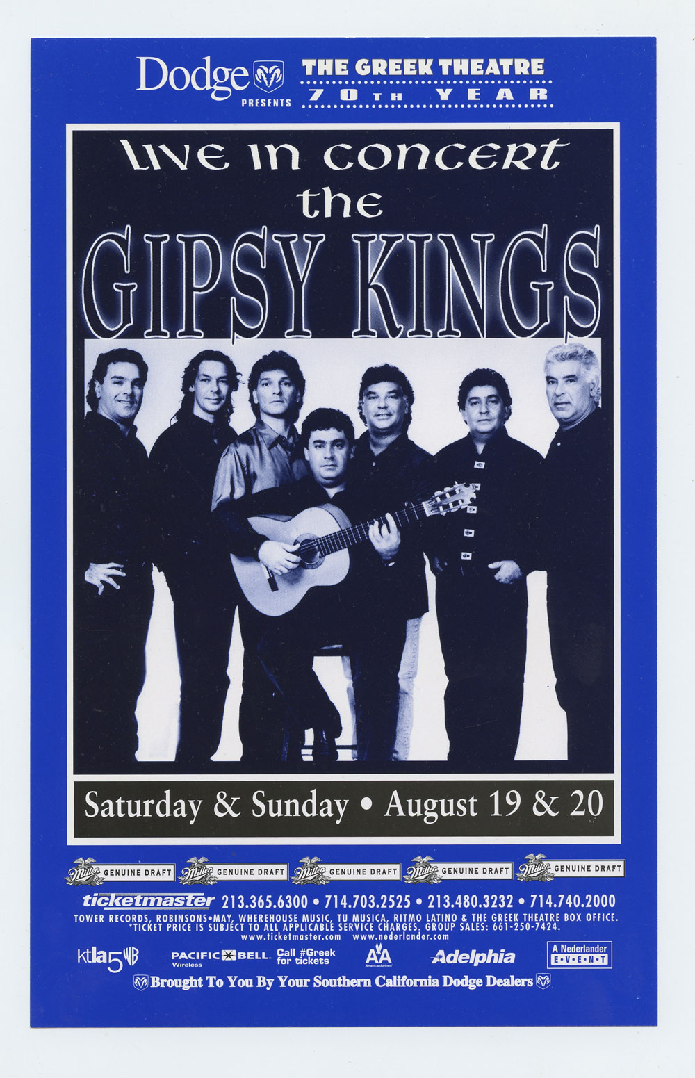 Gipsy Kings Handbill 2000 Aug 19 Greek Theatre Los Angeles