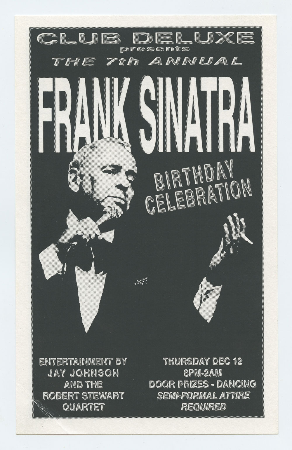 Robert Stewart Quartet Handbill  Frank Sinatra Birthday Celebration 1996 Dec San Francisco