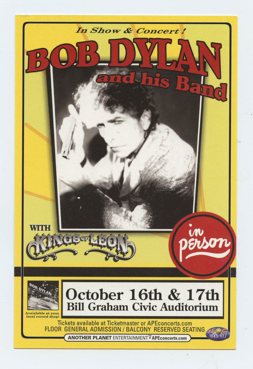 Bob Dylan Handbill 2006 Oct 16 Bill Graham Civic Auditorium 