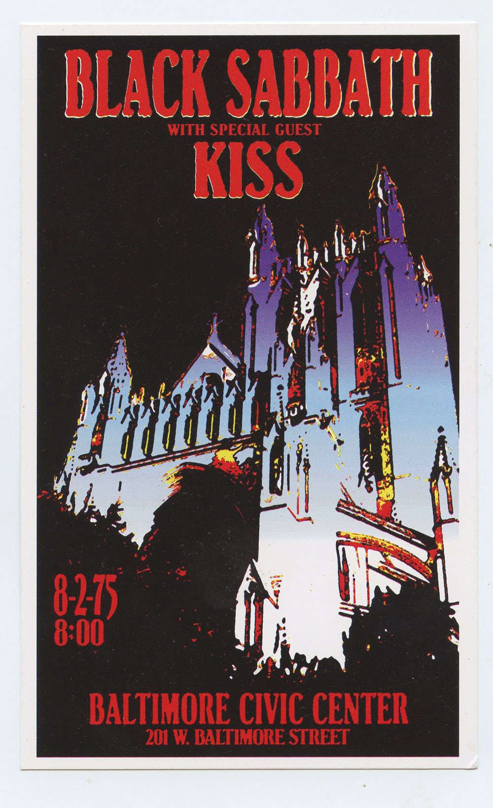 Black Sabbath KISS Handbill 1975 Aug 2 Baltimore Civic Center Reprint