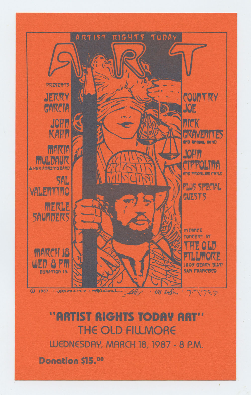 Artist Rights Today Art Concert Handbill Jerri Garcia and more 1987 March 18 Rick Griffin