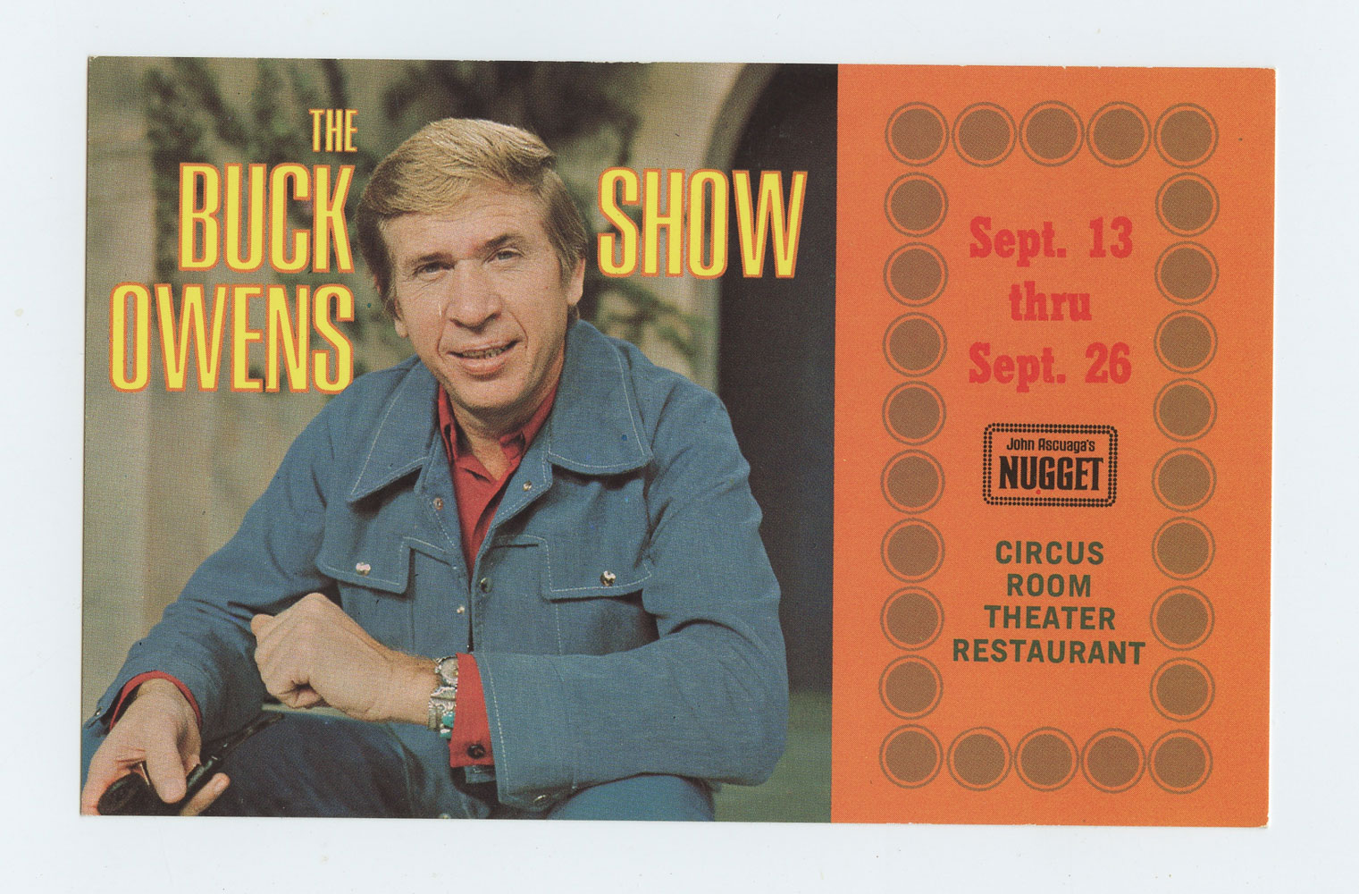 Buck Owens and His Buckaroos Postcard Nuggets Reno circa 1970s