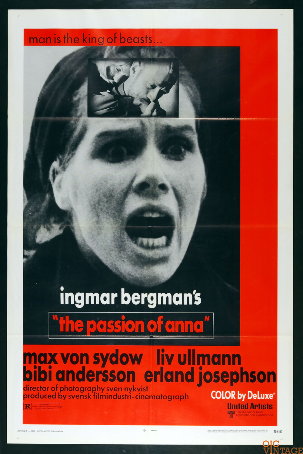 The Passion of Anna Poster Movie Original Vintage 1970 Max von Sydow Liv Ullmann