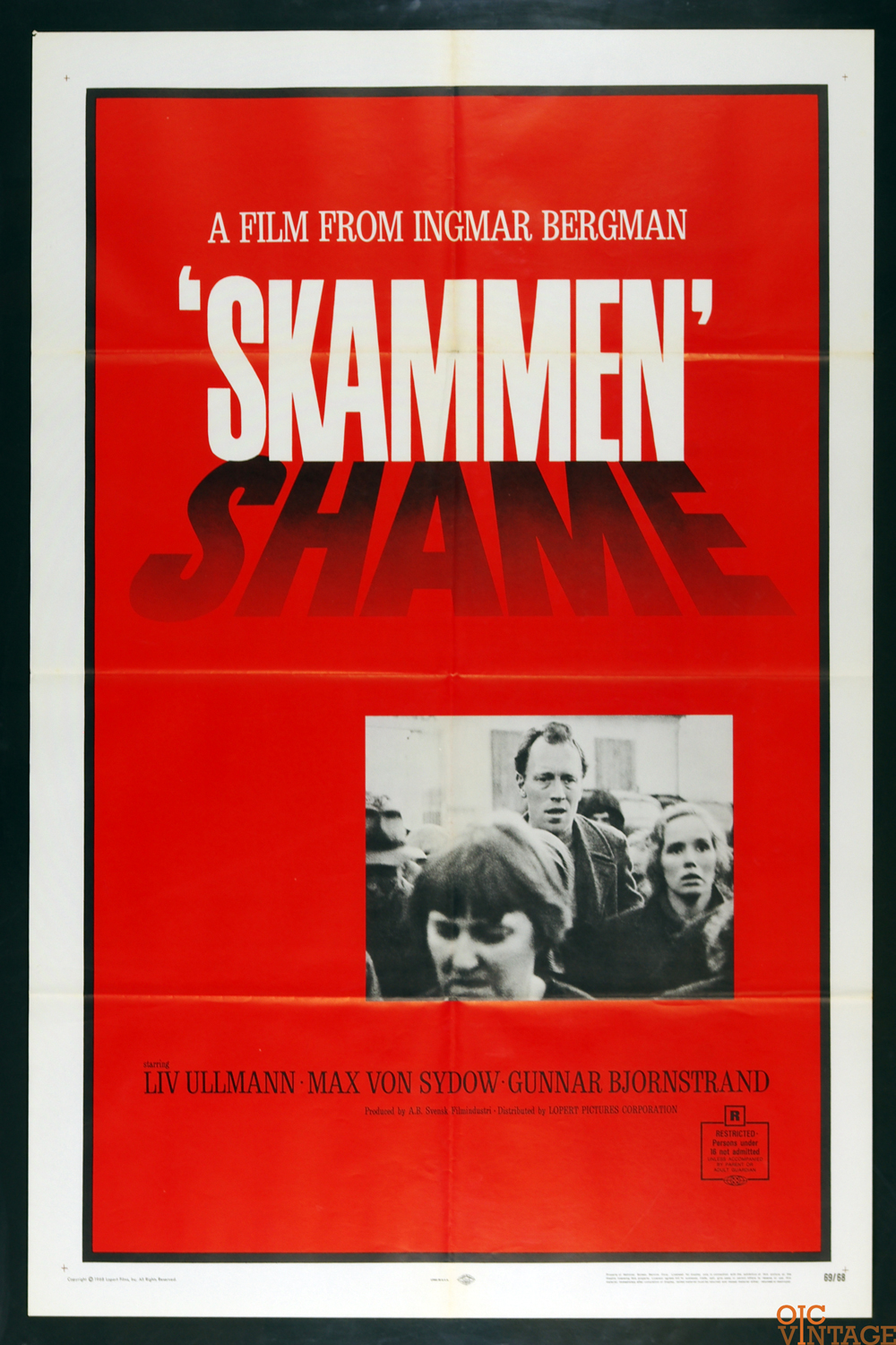 Shame Poster Movie Original Vintage 1969 Liv Ullmann Max Von Sydow