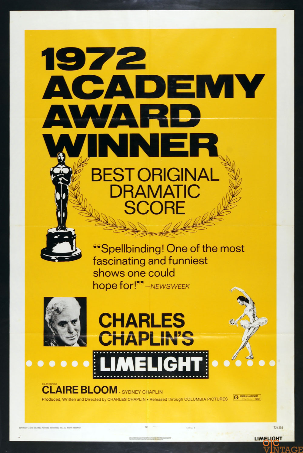 Limelight Poster Movie Original Vintage Charlie Chaplin R1972  Style B