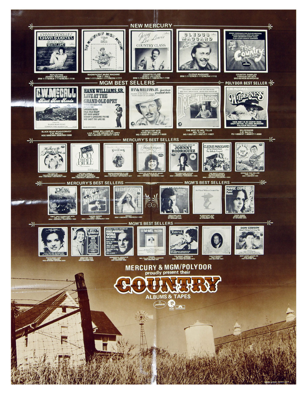 Country Music Best Seller Album Promotion Poster 1975 Mercury MGM Polydor