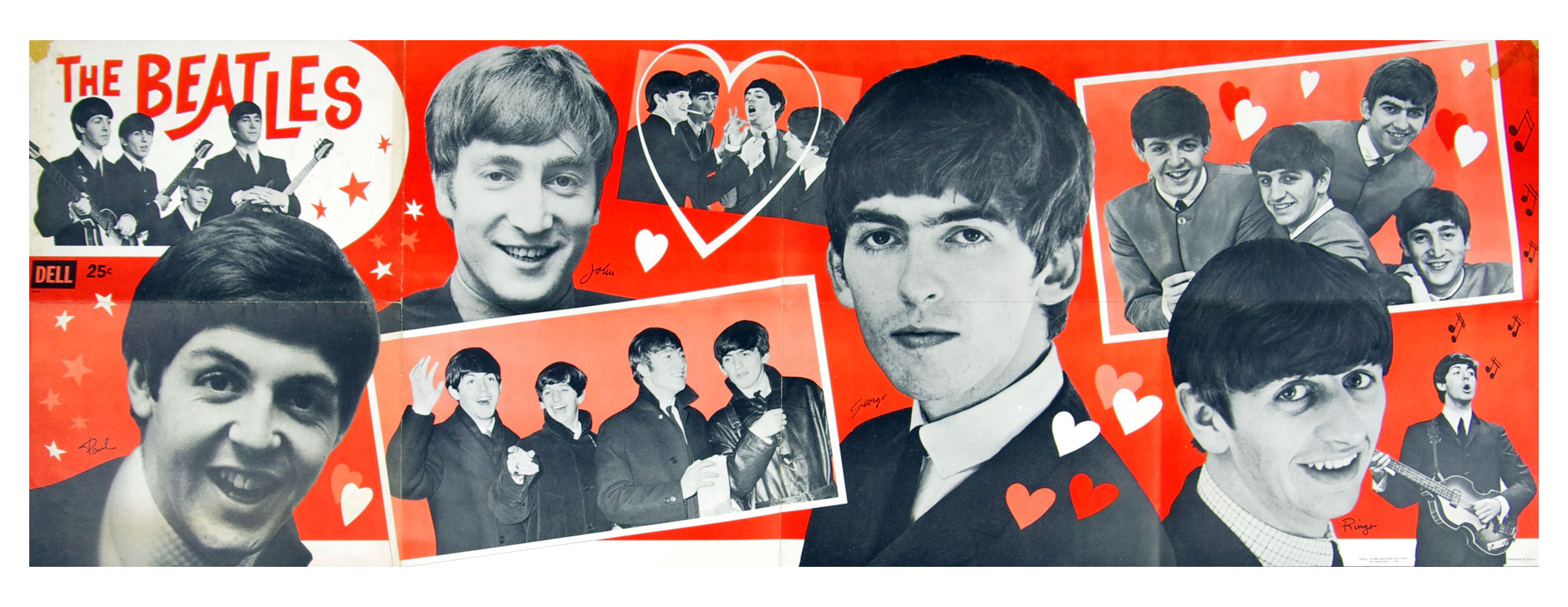 The Beatles Poster Banner type 1964 Dell Vintage Large 19 x 53 