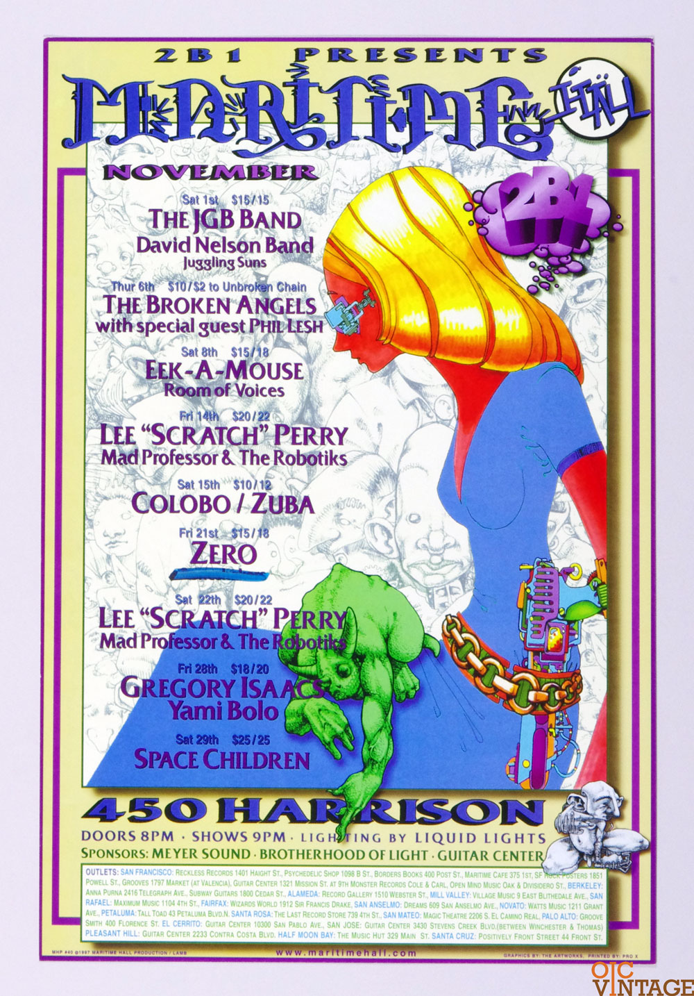 Maritime Hall 1997 Nov Poster JGB Band Lee Scratch Perry Gregory Issac