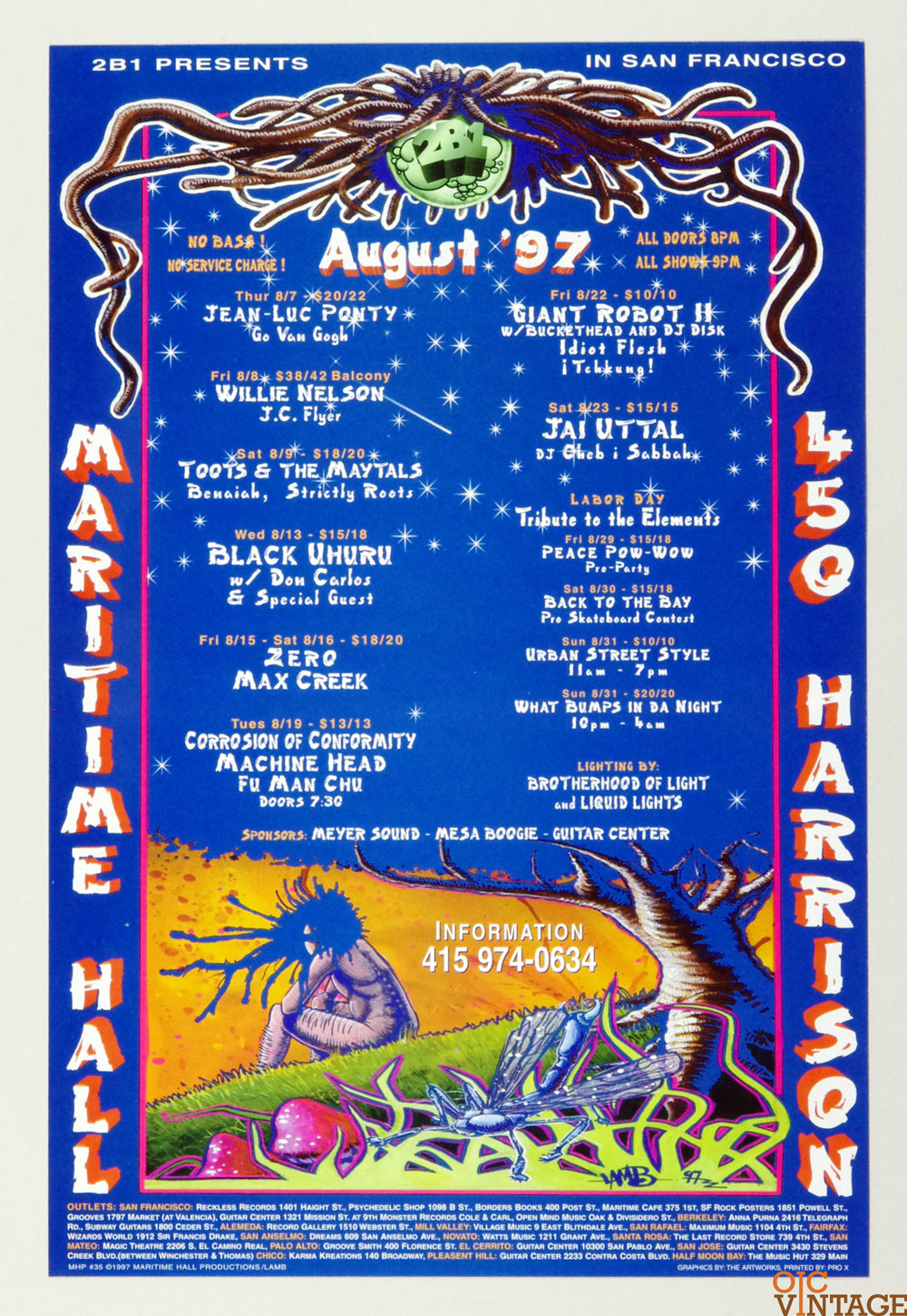 Maritime Hall 1997 Aug Poster Willie Nelson Toots & The Mayals