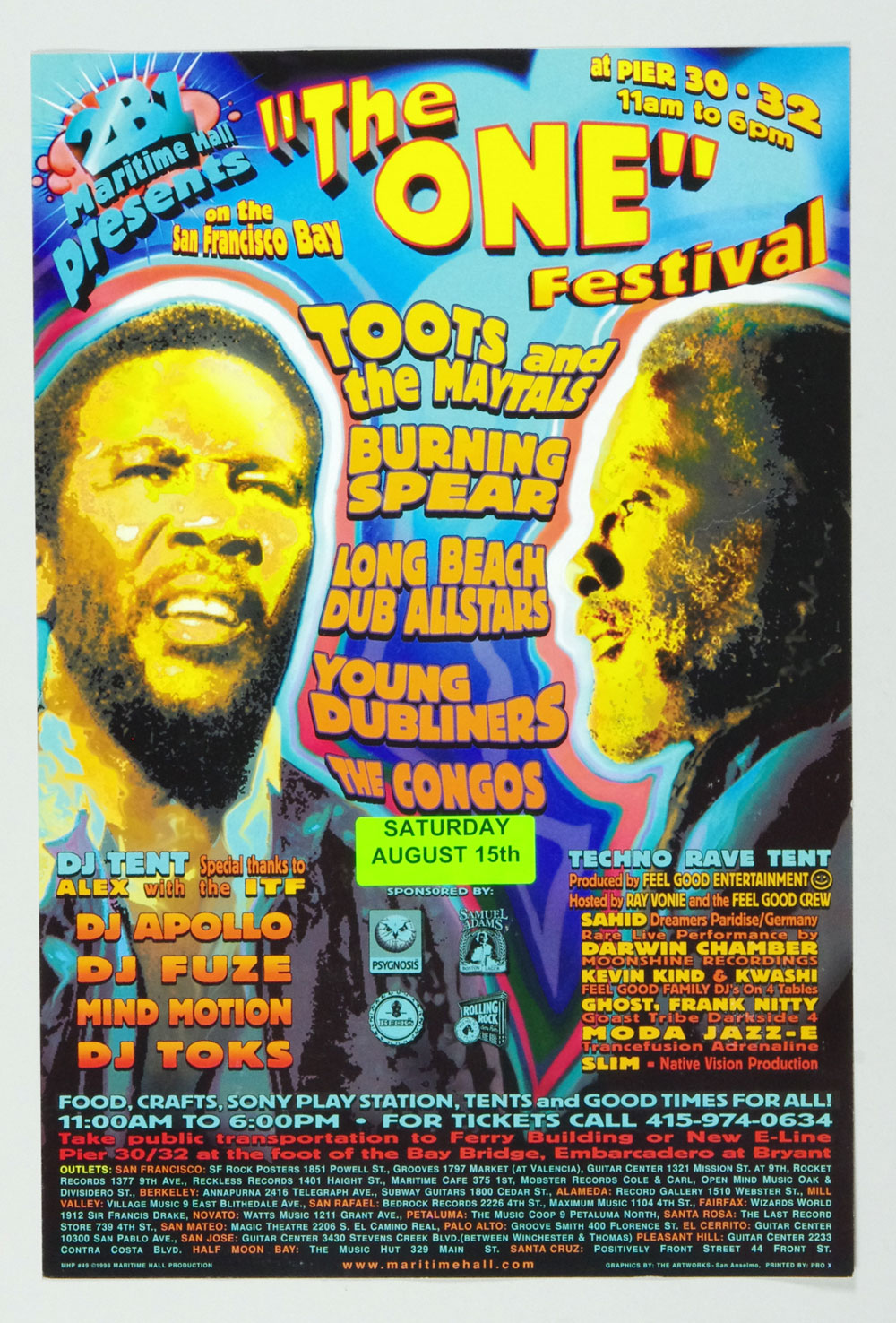 Maritime Hall 1998 Aug 15 Poster Toots and the Maytals Burning Spears