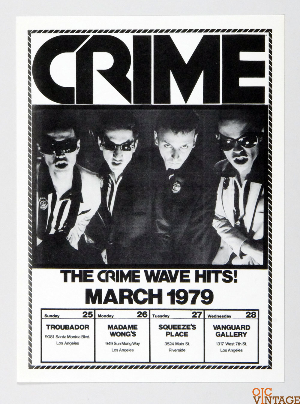 Crime Early American Punk Band Poster 1979 Los Angeles Concerts